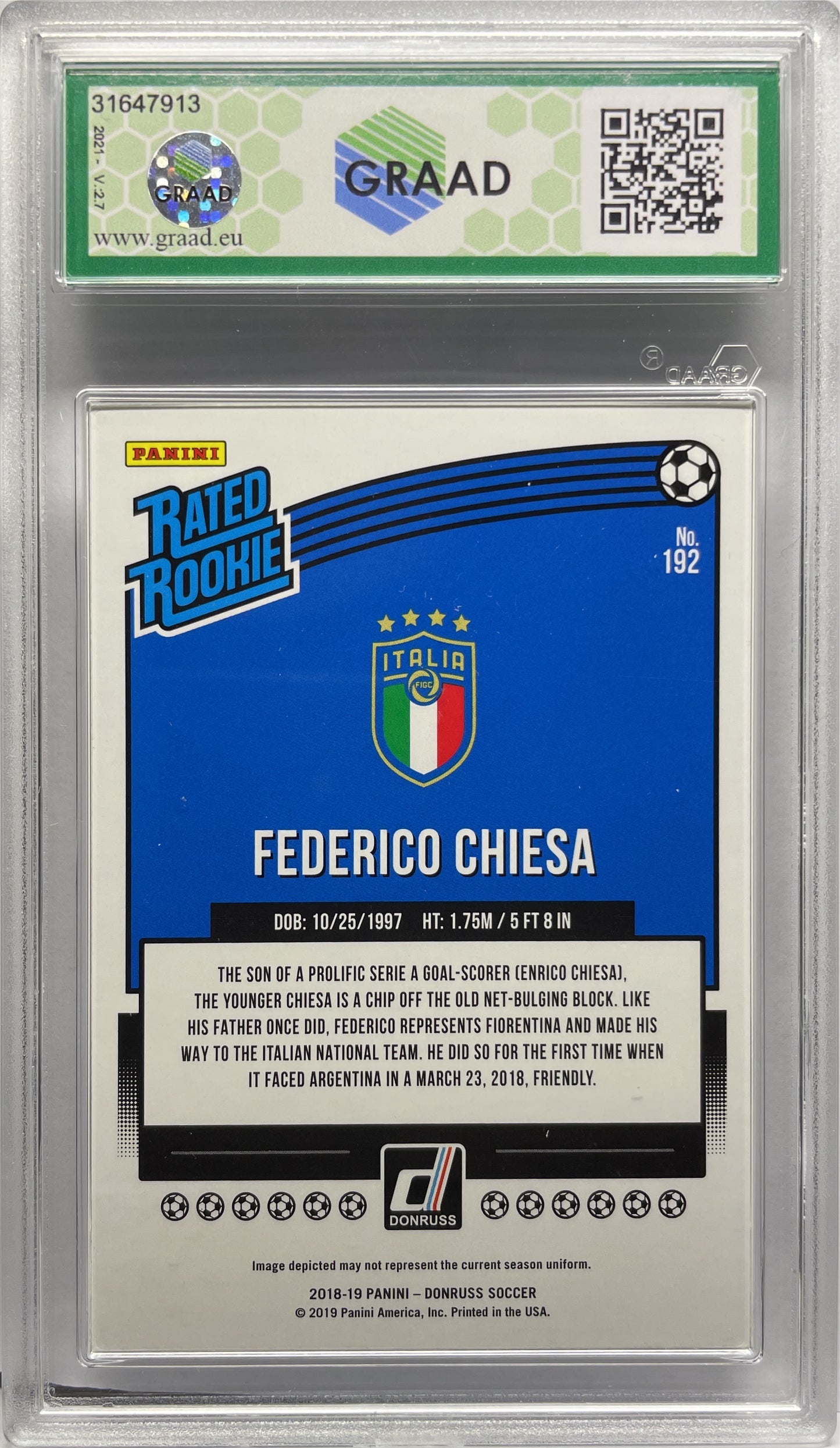 GRAAD 9 - Federico Chiesa Rated Rookie Press Proof - Panini Donruss 2018/19