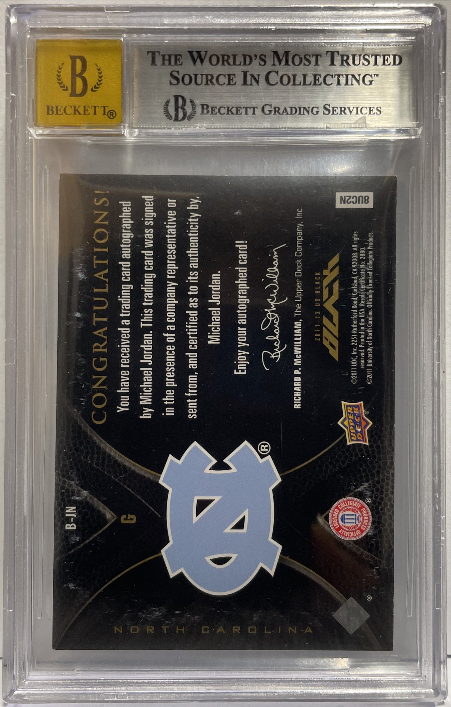 Michael Jordan 5/10 Autograph On Card Black Exequisite Collection Upper Deck 2011/12 Beckett 8.5 Auto 10