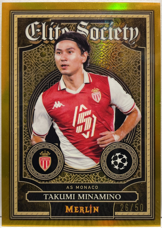 Takumi Minamino 26/50 Elite Society Gold Topps Merlin UCC 2024/25