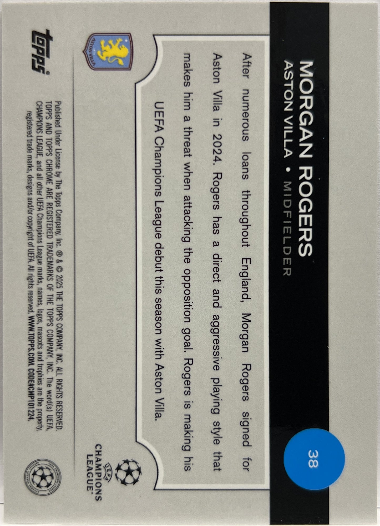 Morgan Rogers 2/25 Future Stars Orange Lava Topps Chrome UCC 2024/25