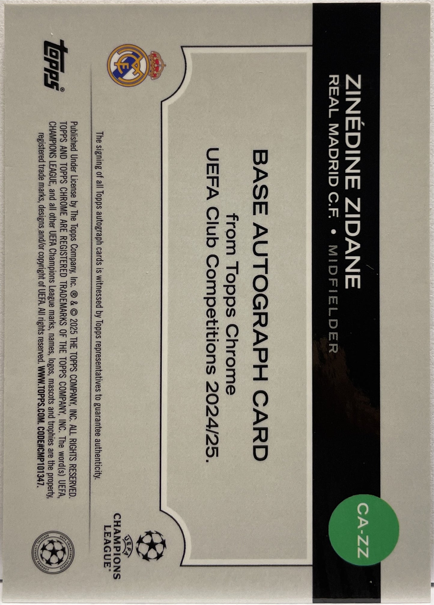 Zinedine Zidane 25/25 Autograph Orange Topps Chrome UCC 2024/25