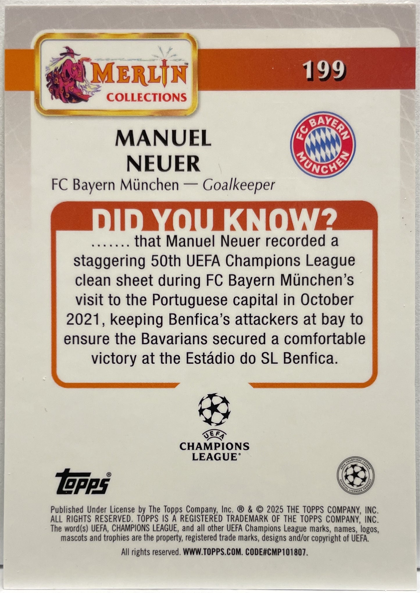 Manuel Neuer 17/75 Aqua Topps Merlin UCC 2024/25
