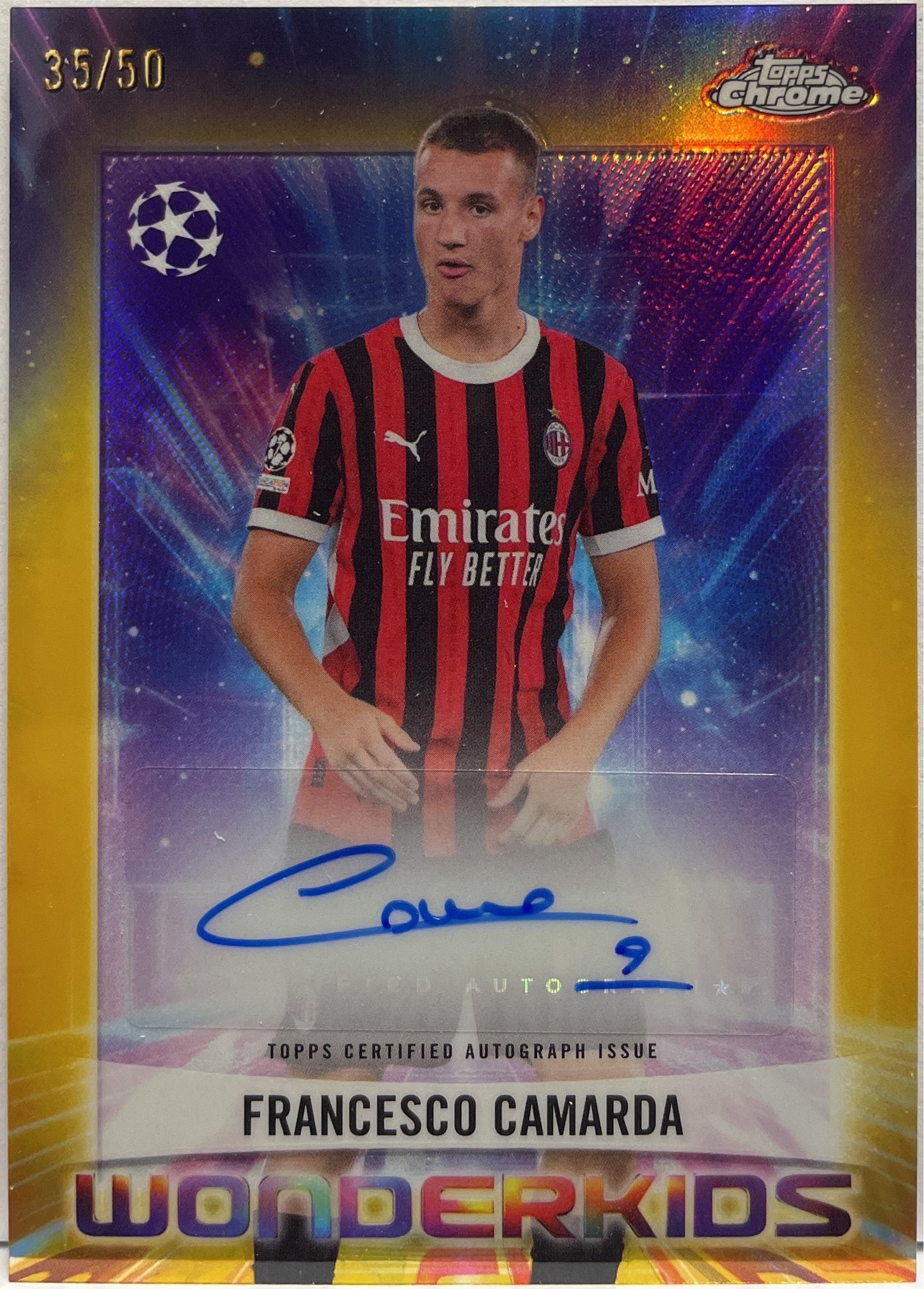 Francesco Camarda 35/50 Autograph Wonderkids Gold Topps Chrome UCC 2024/25