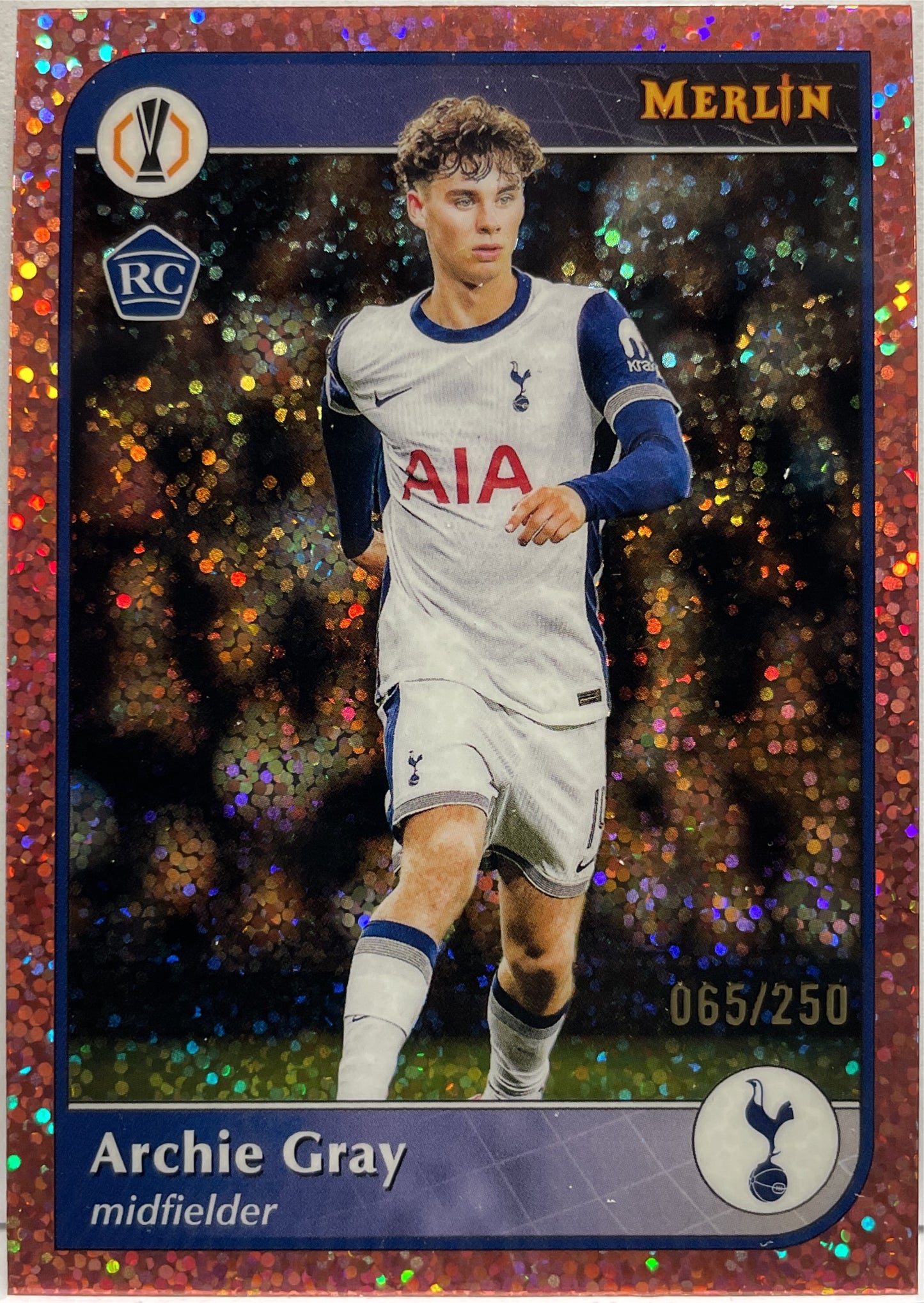 Archie Gray 65/250 Rookie Rose Gold Speckle Topps Merlin UCC 2024/25