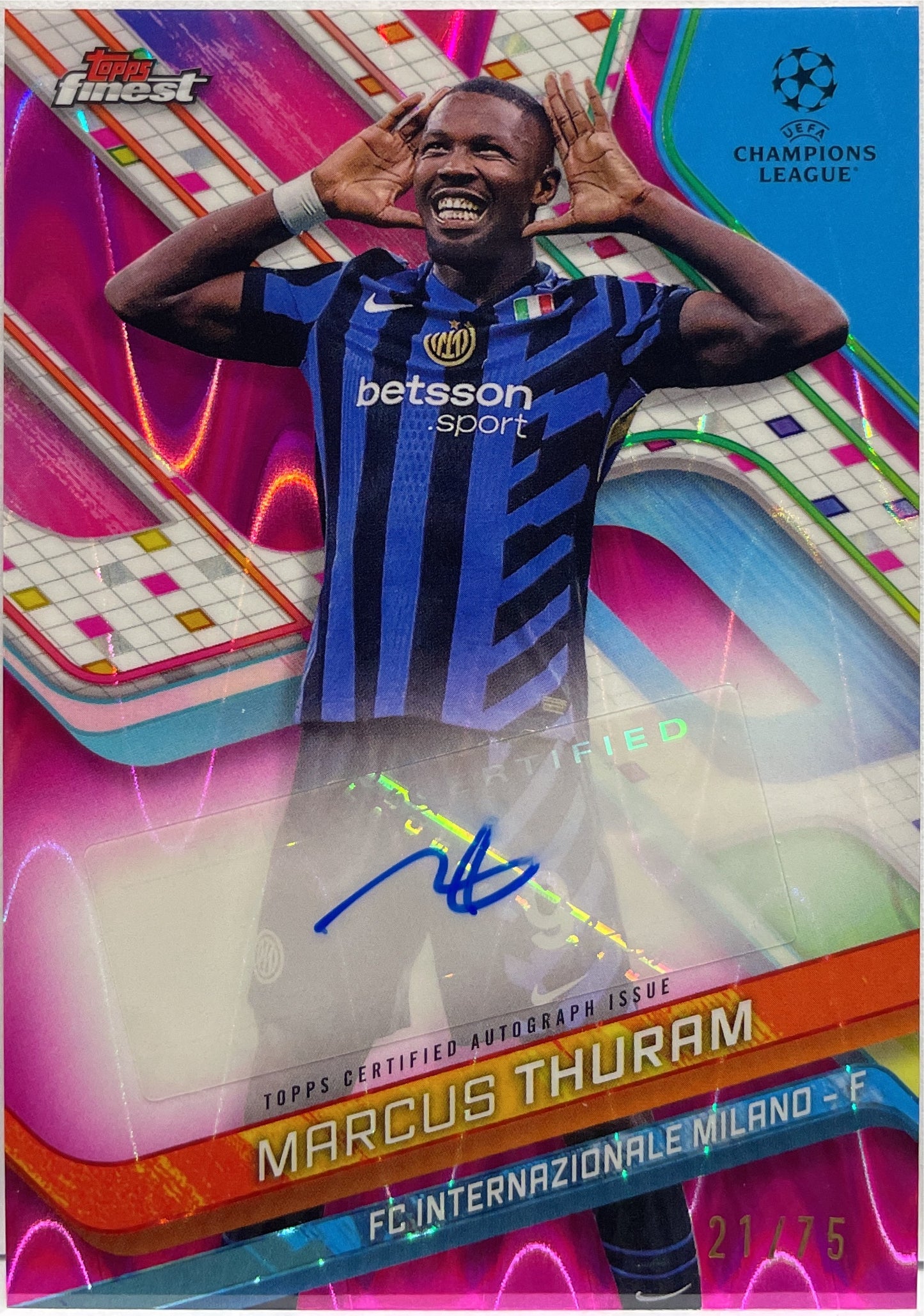 Marcus Thuram 21/75 Autograph Magenta Wave Topps Finest UCC 2024/25