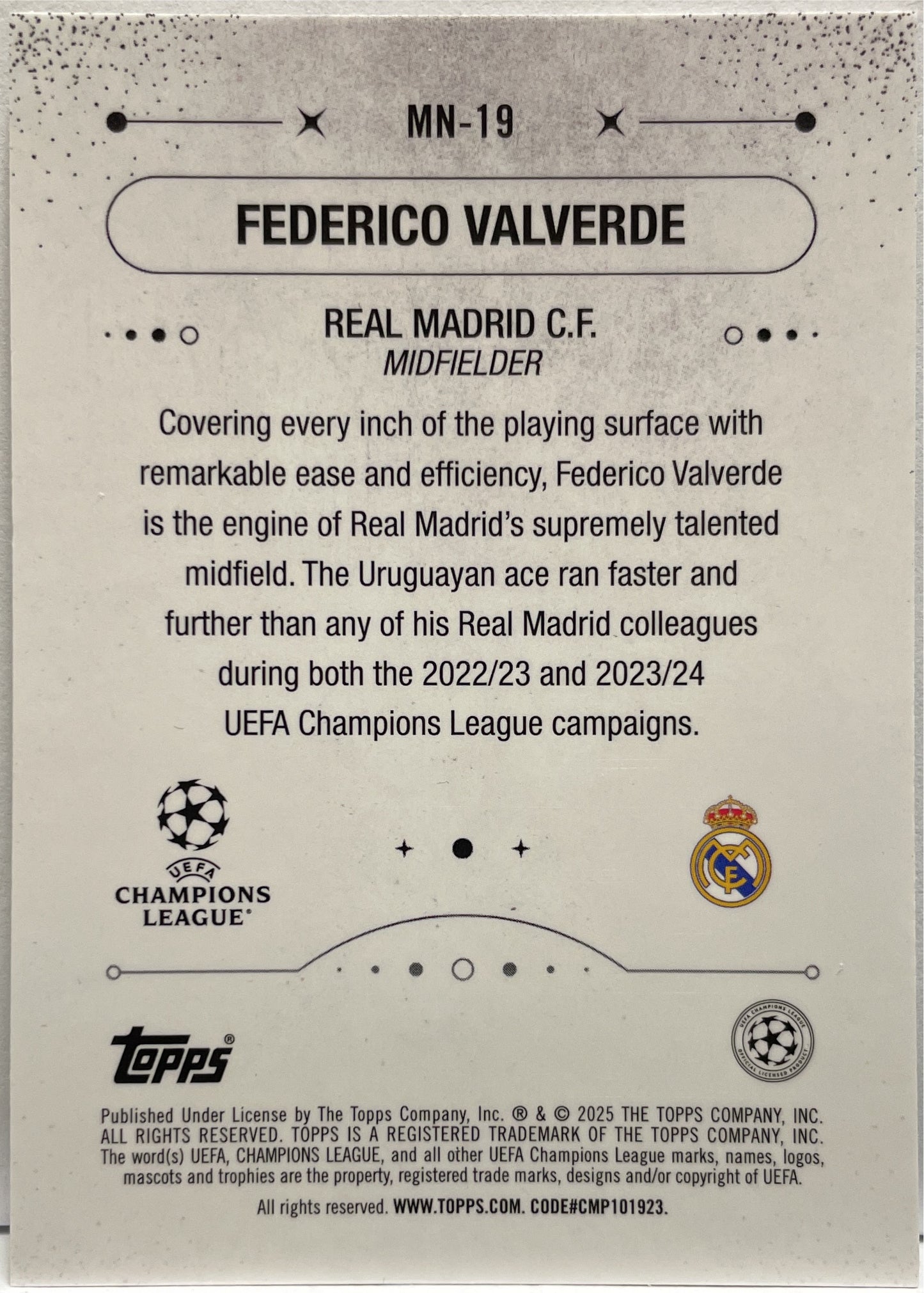 Federico Valverde 12/75 Mystic Nights Aqua Topps Merlin UCC 2024/25