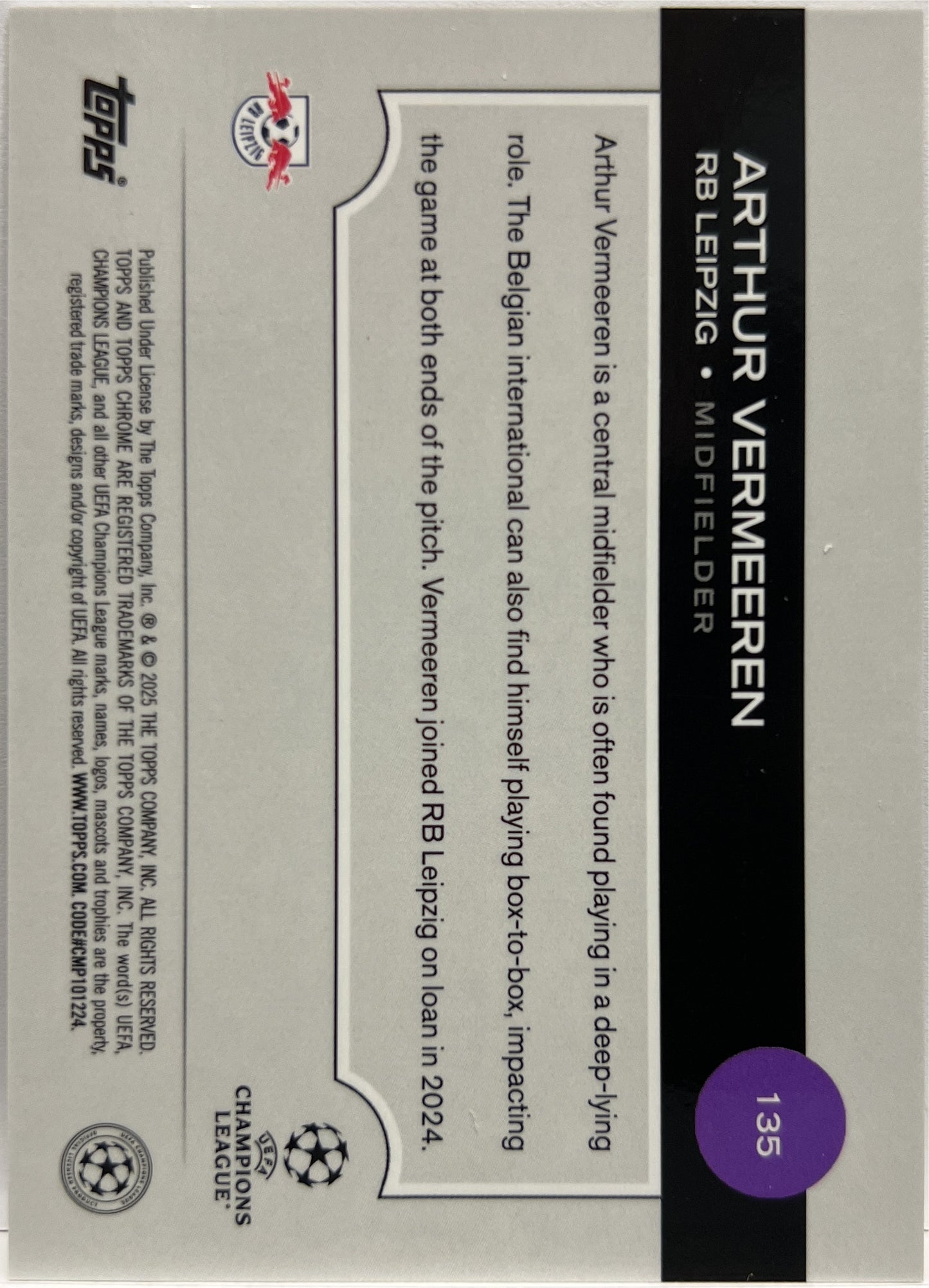 Arthur Vermeeren 36/50 Future Stars Gold Topps Chrome UCC 2024/25