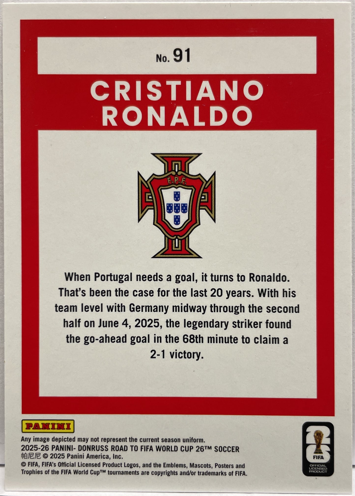 Cristiano Ronaldo Panini Donruss Fifa 2025/26