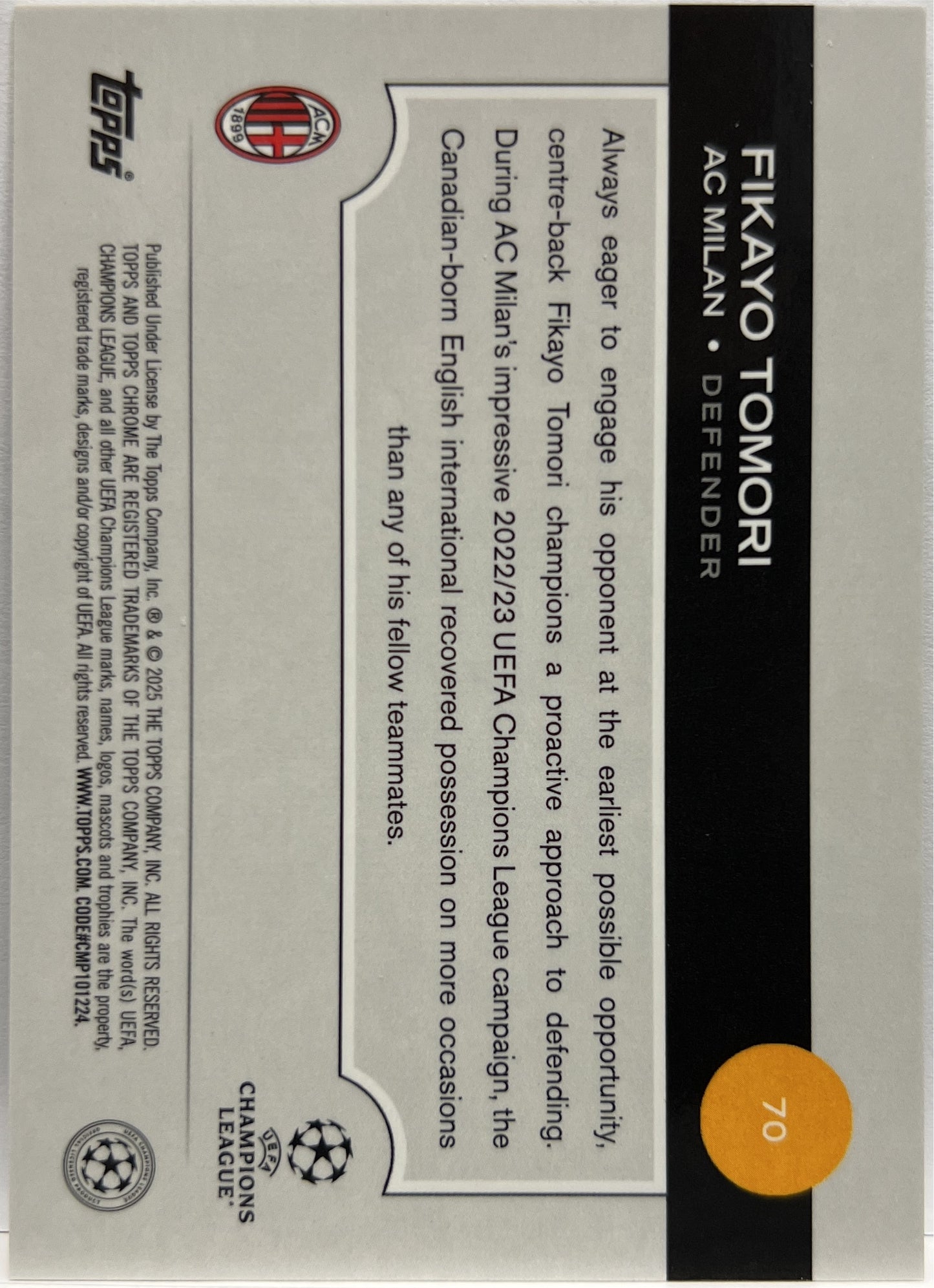 Fikayo Tomori 44/52 Toppsfractor Topps Chrome UCC 2024/25