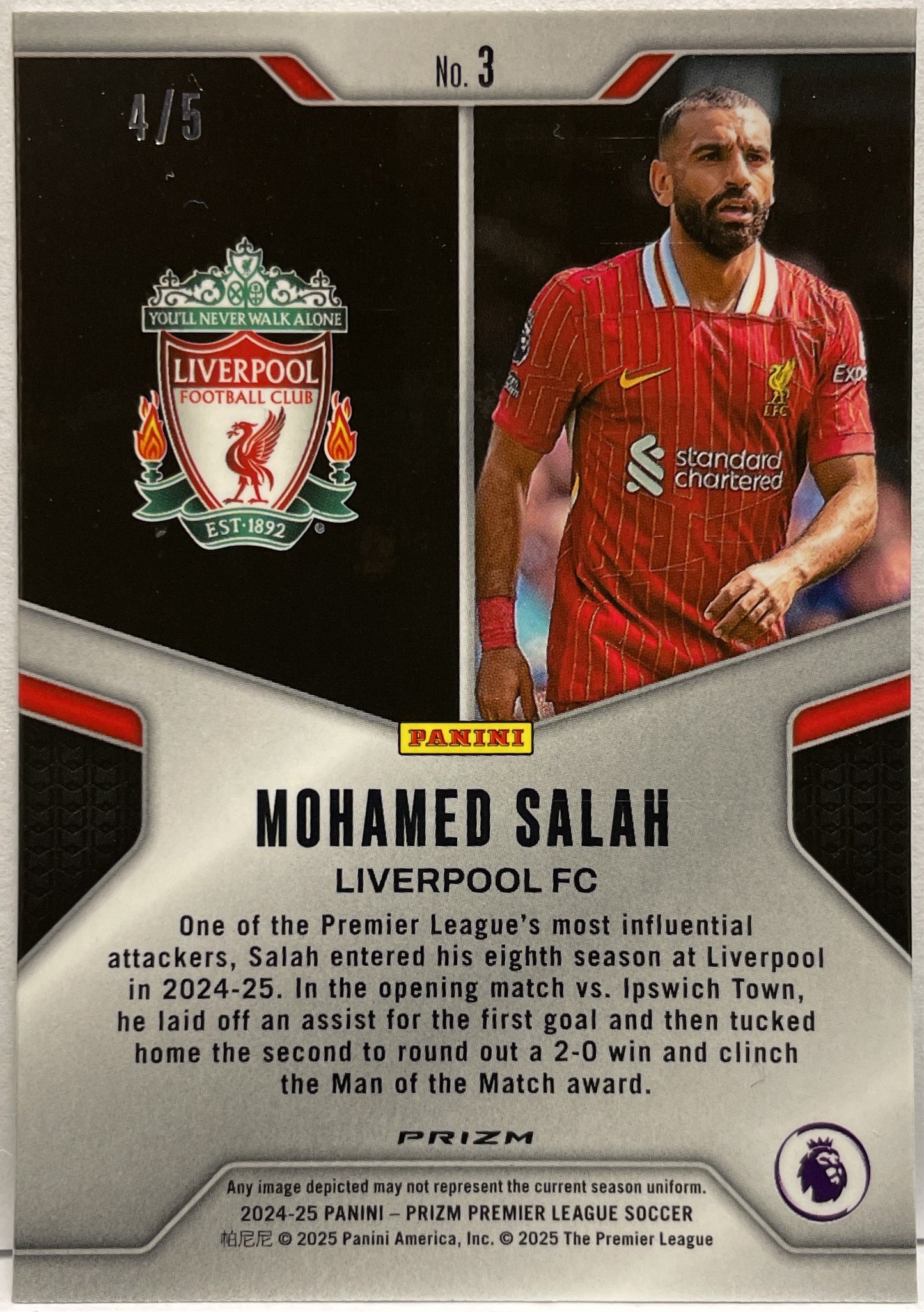 Mohamed Salah 4/5 Brilliance Green Panini Prizm Premier League 2024/25