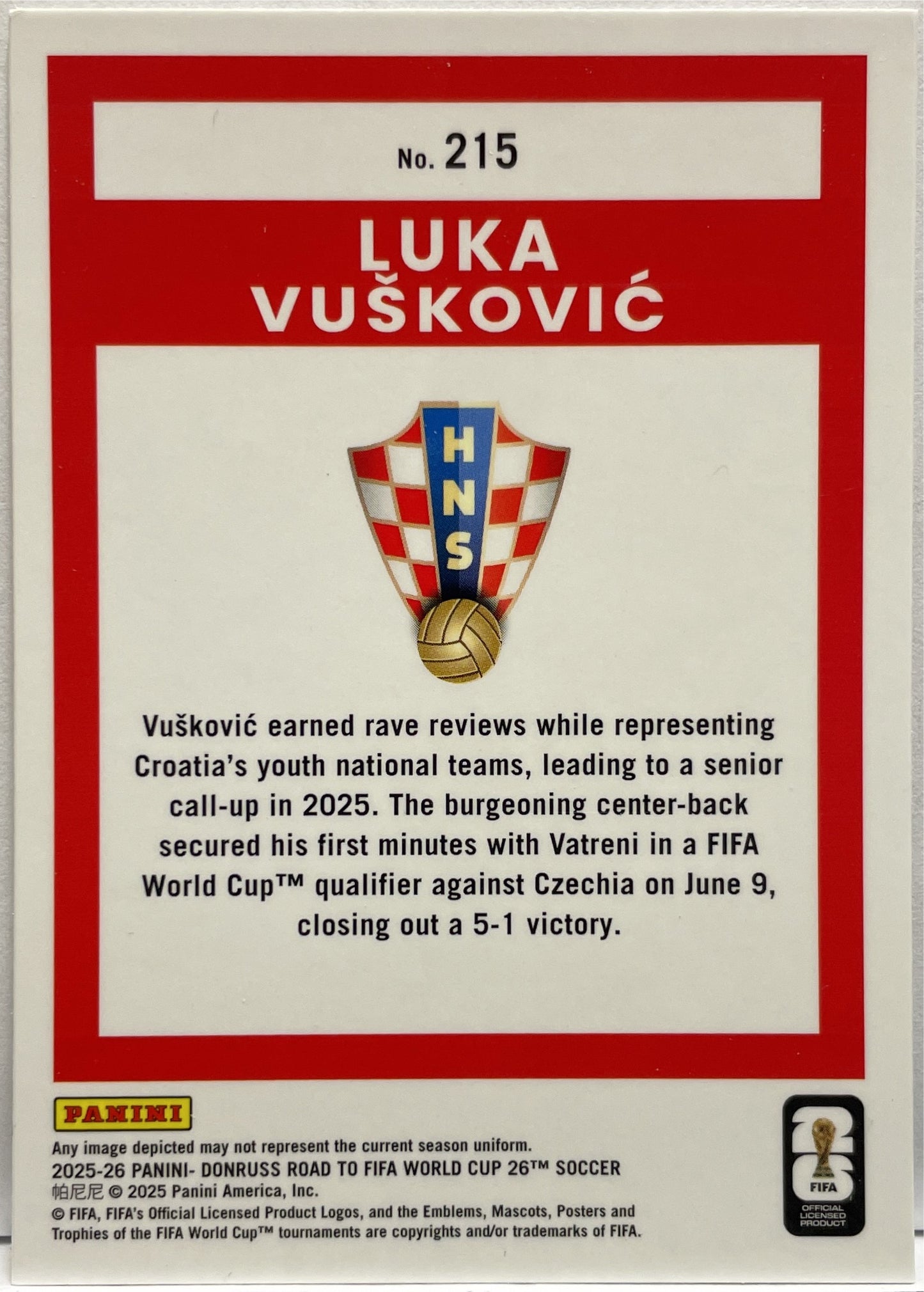 Luka Vuskovic Rated Rookie Optic Panini Donruss Fifa 2025/26
