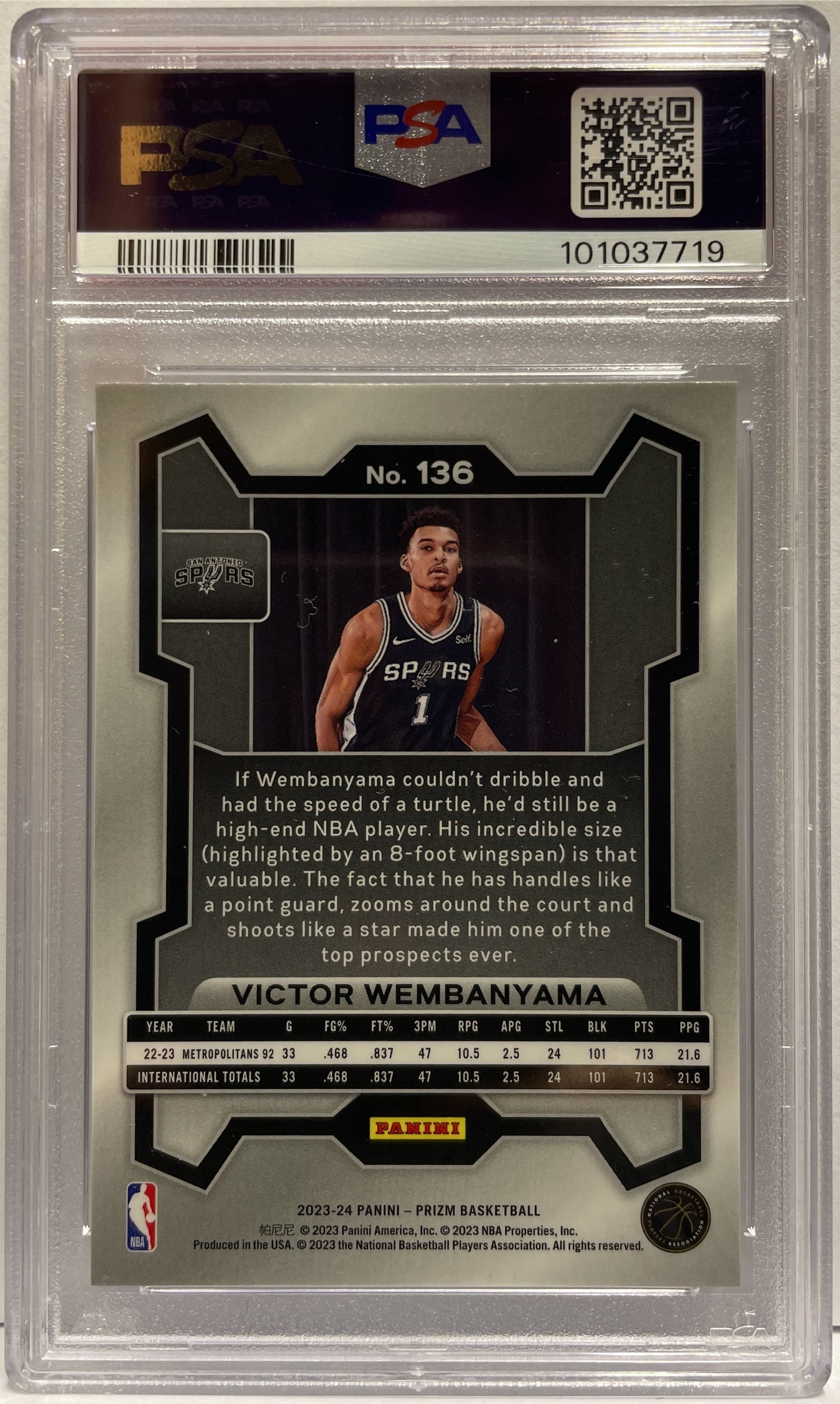 Victor Wembanyama Rookie Panini Prizm Basketball NBA 2023/24 PSA 9 COD 101037719