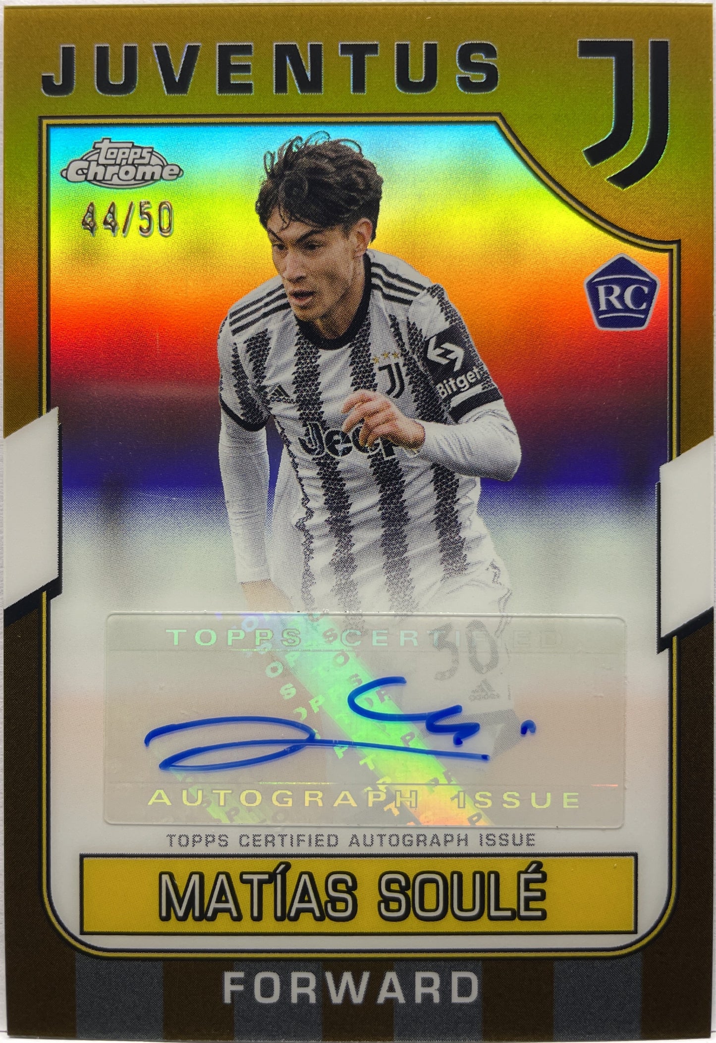 Matias Soule 44/50 Rookie Autograph Gold Topps Chrome Juventus 2022/23