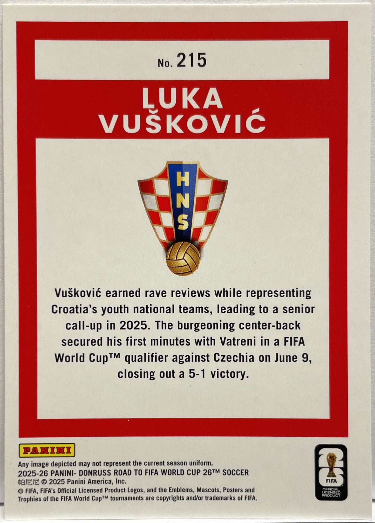 Luka Vuskovic Rated Rookie Panini Donruss Fifa 2025/26