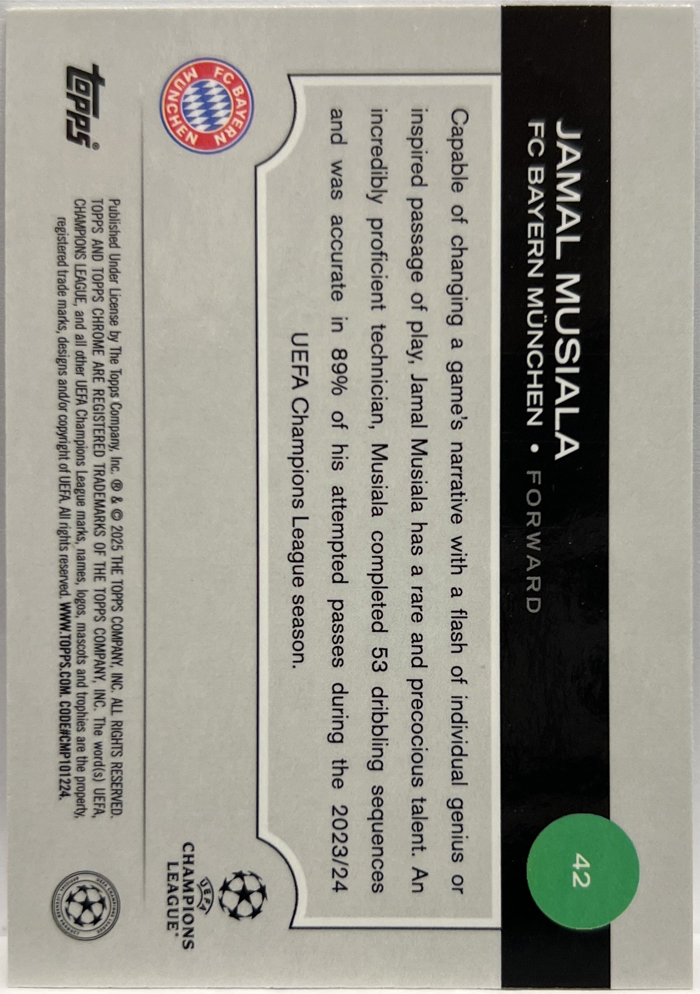 Jamal Musiala 16/75 Magenta Topps Chrome UCC 2024/25