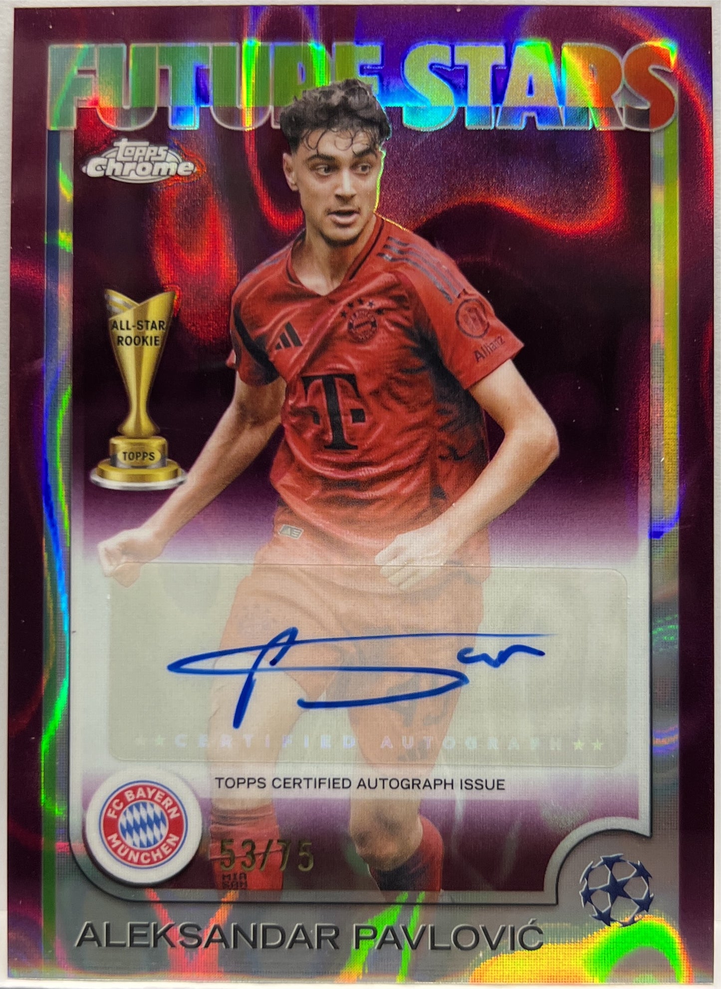 Aleksandar Pavlovic 53/75 Autograph Future Stars Magenta Lava Topps Chrome UCC 2024/25
