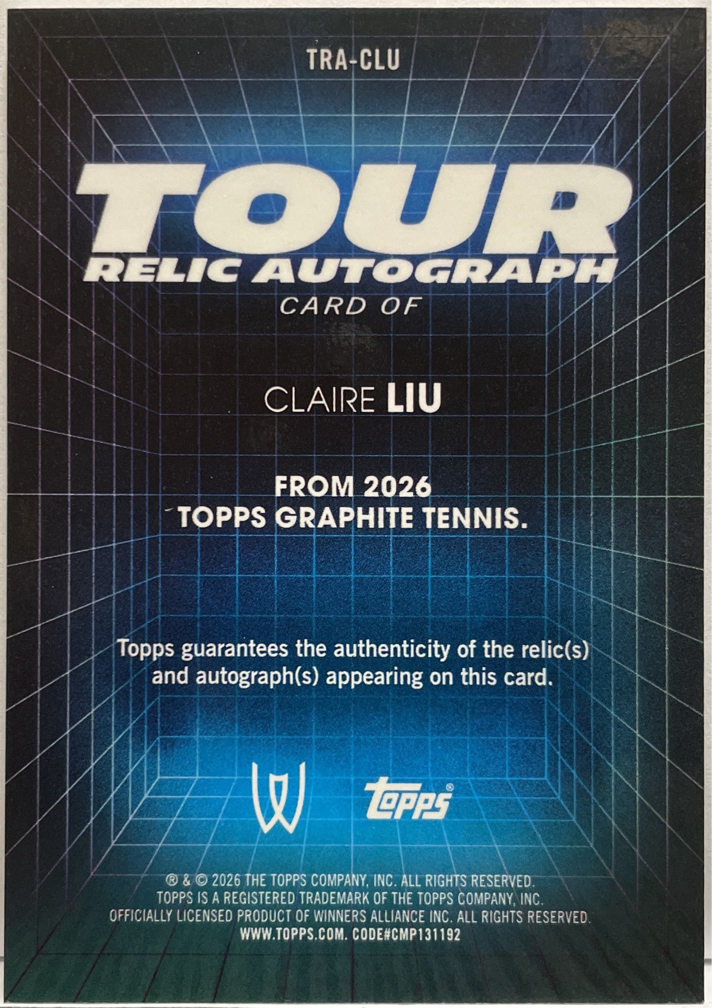 Claire Liu Patch Worn Autograph Tour Relic Topps Tennis Graphite 2026