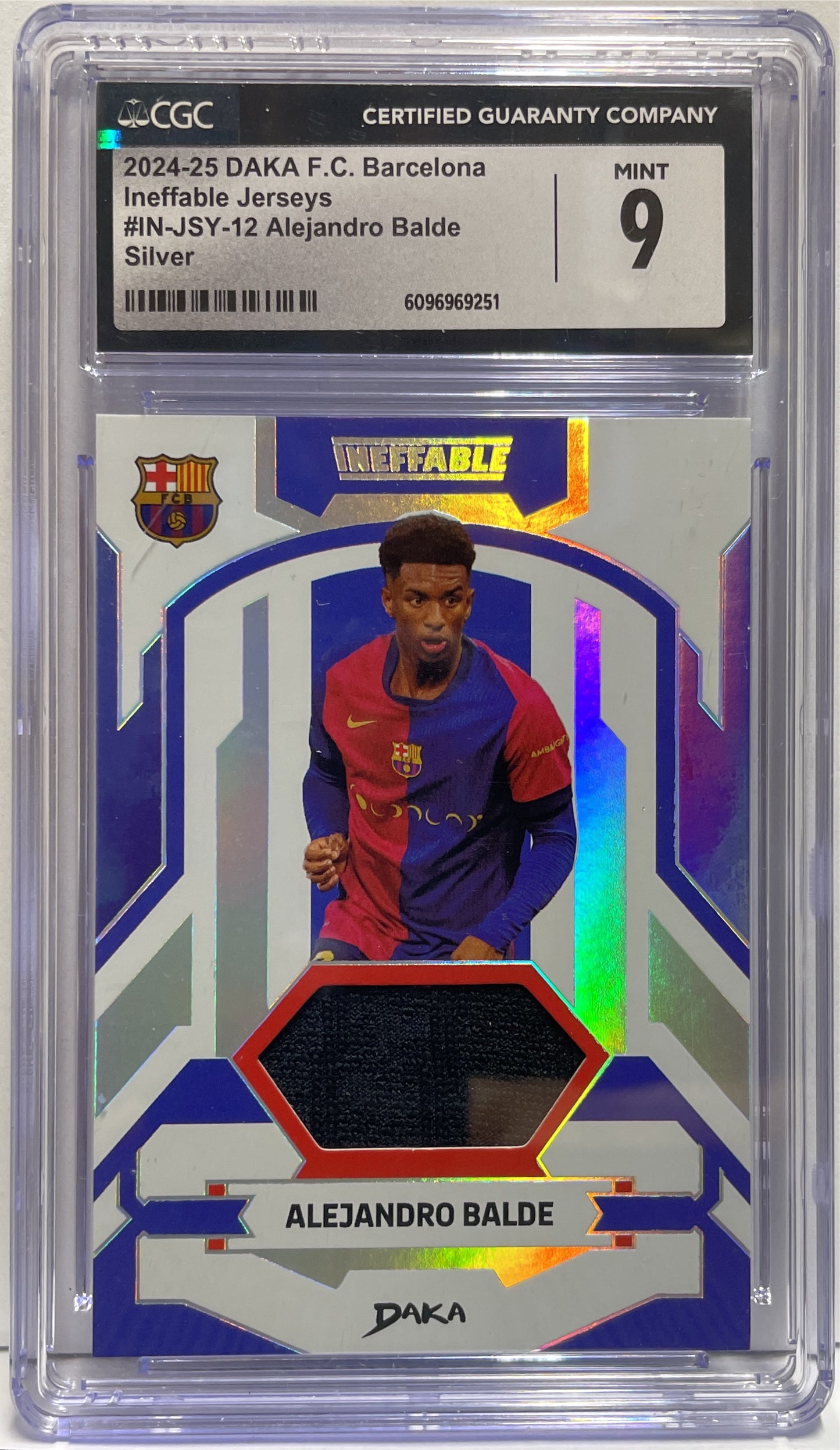 Alejandro Balde 24/75 Patch Ineffable Jersey Silver Daka Barcelona 2024/25 CGC 9