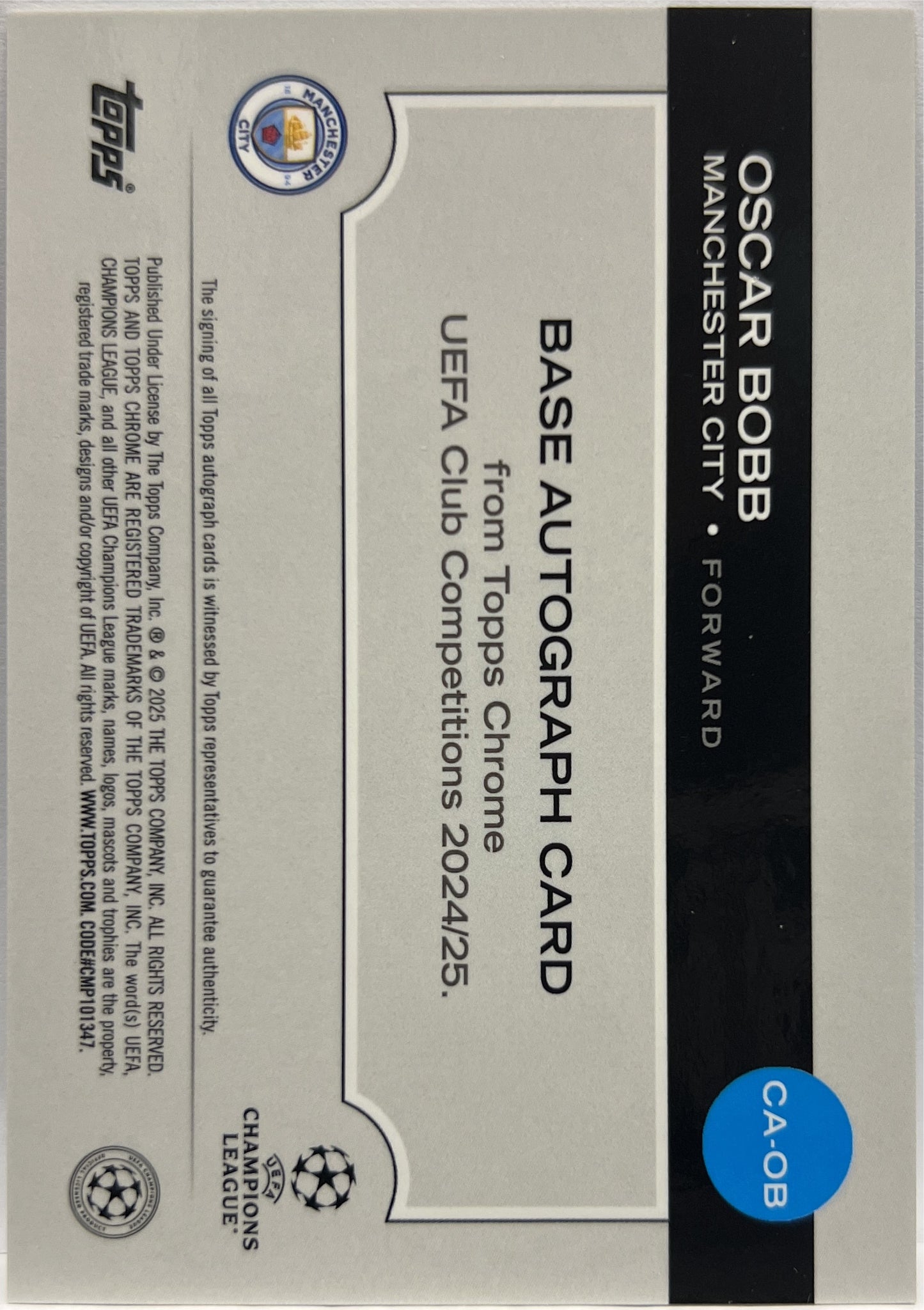 Oscar Bobb 103/150 Autograph Blue Topps Chrome UCC 2024/25
