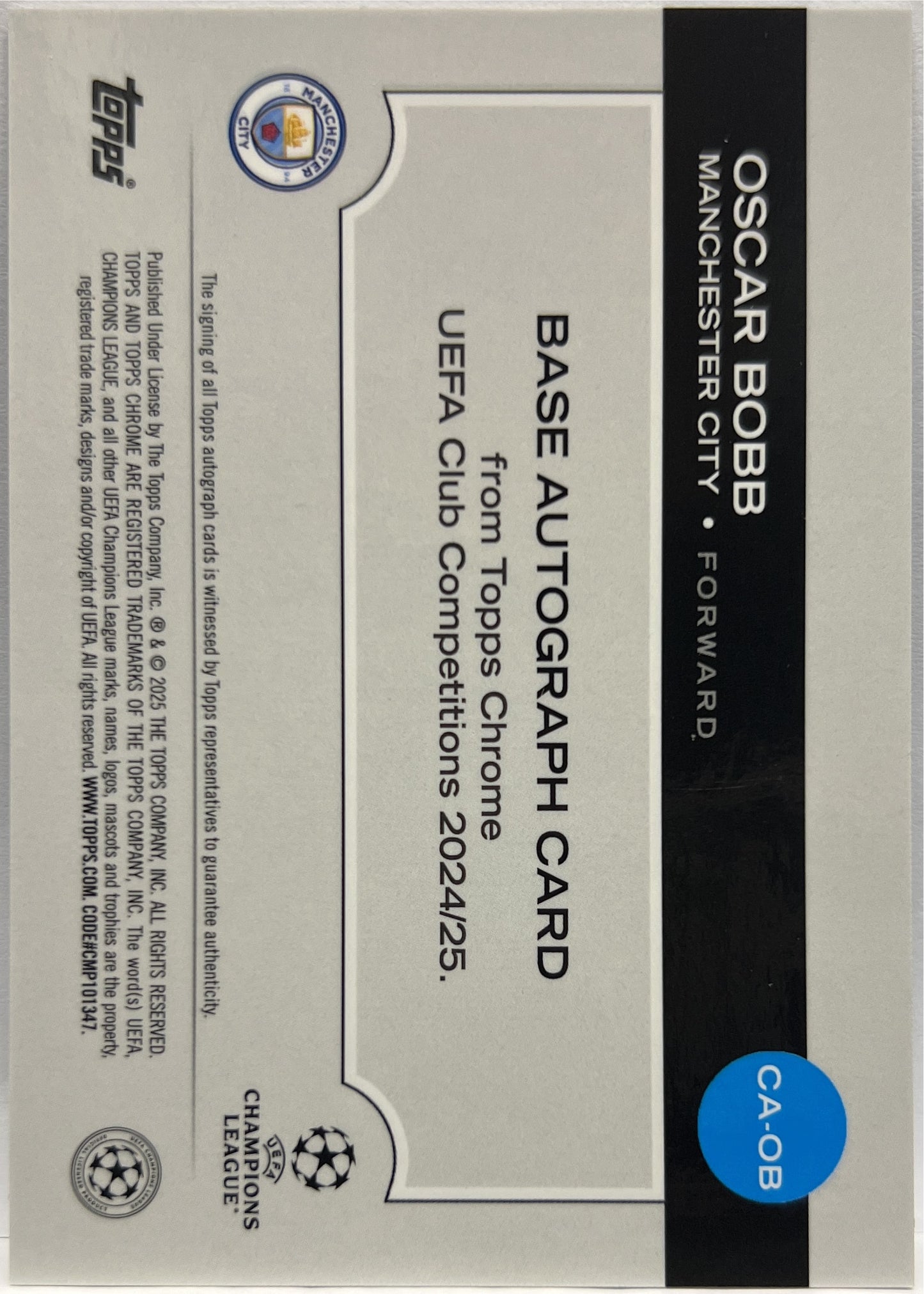 Oscar Bobb 30/150 Autograph Blue Lava Topps Chrome UCC 2024/25