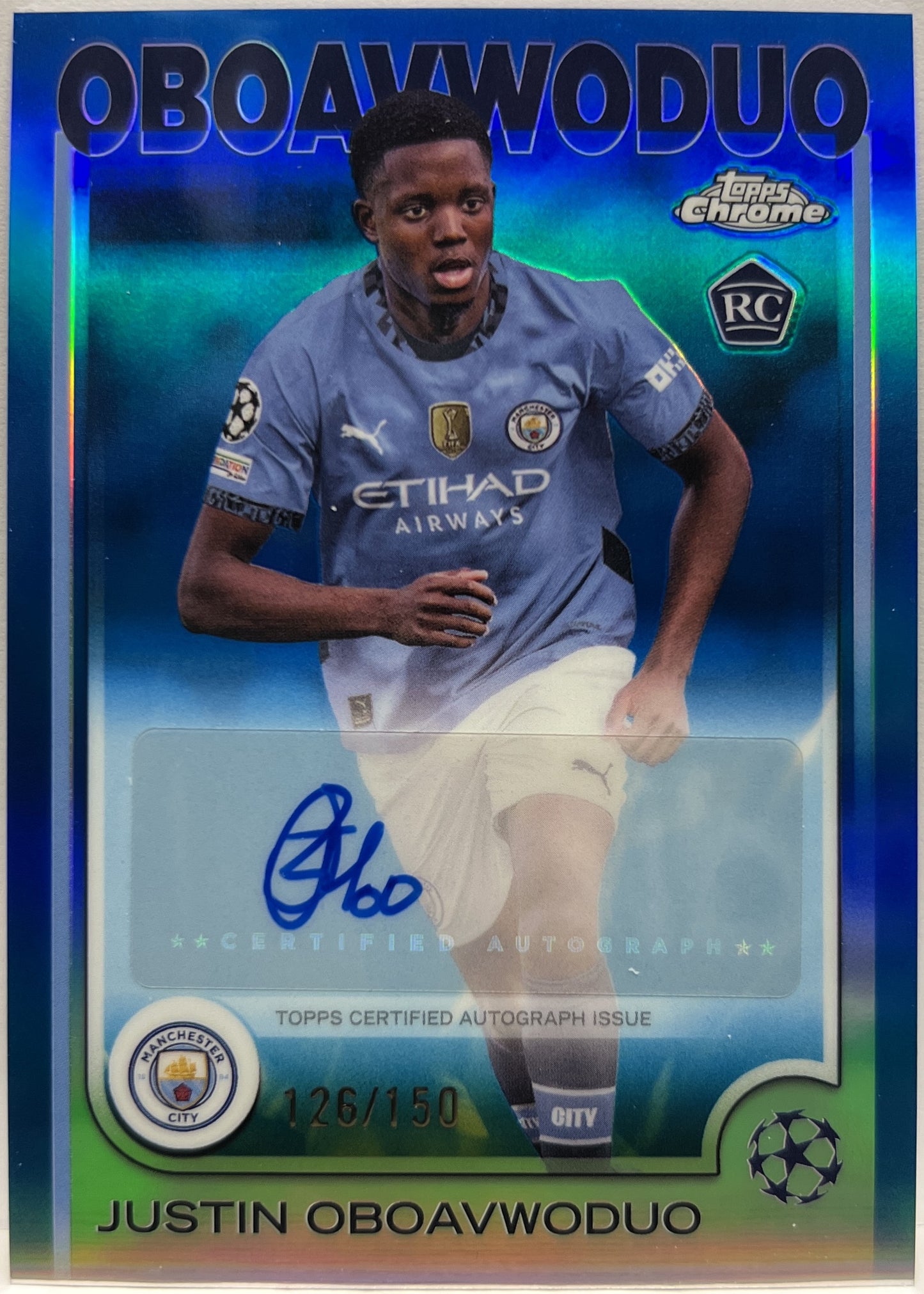 Justin Oboavwoduo 126/150 Rookie Autograph Blue Topps Chrome UCC 2024/25