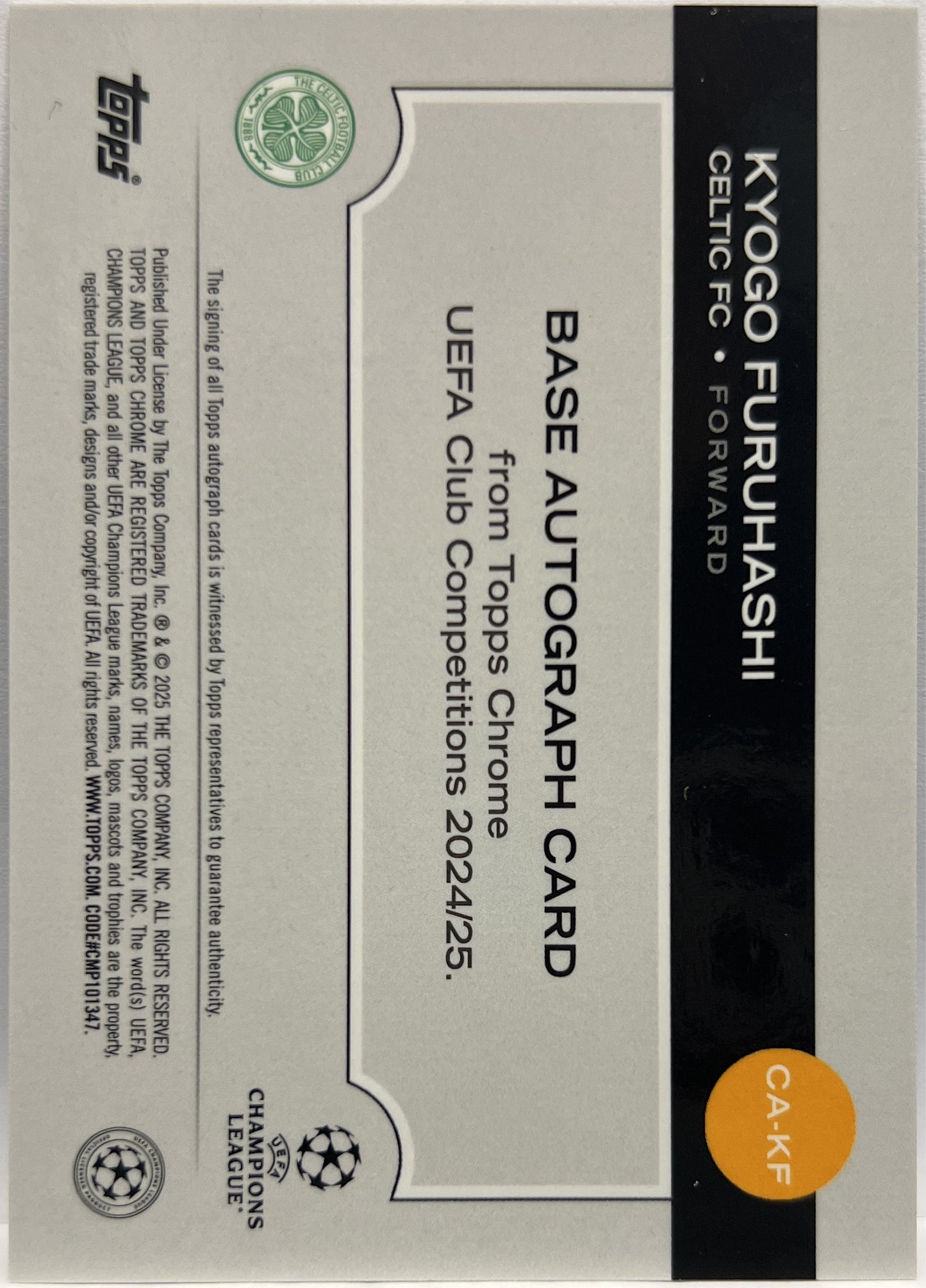 Kyogo Furuhashi 95/150 Autograph Blue Topps Chrome UCC 2024/25