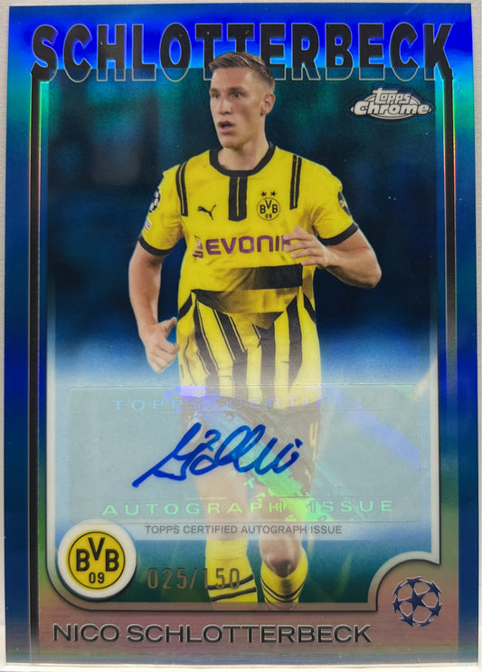 Nico Schlotterbeck 25/150 Autograph Blue Topps Chrome UCC 2024/25