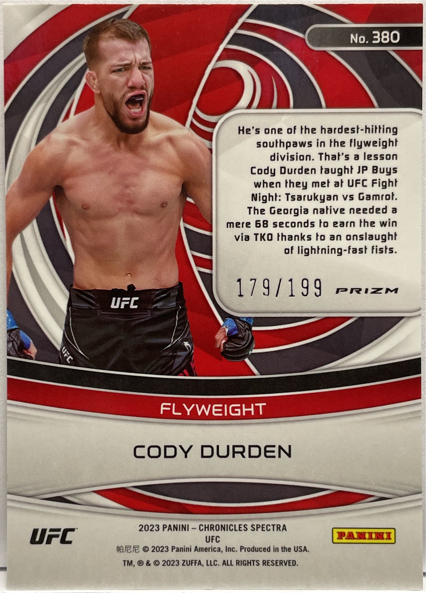 Cody Durden 179/199 Rookie Spectra Red Panini Combat Anthology 2025