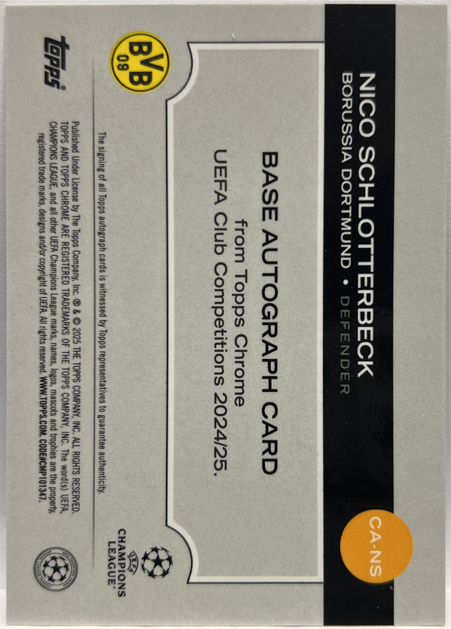 Nico Schlotterbeck 25/150 Autograph Blue Topps Chrome UCC 2024/25