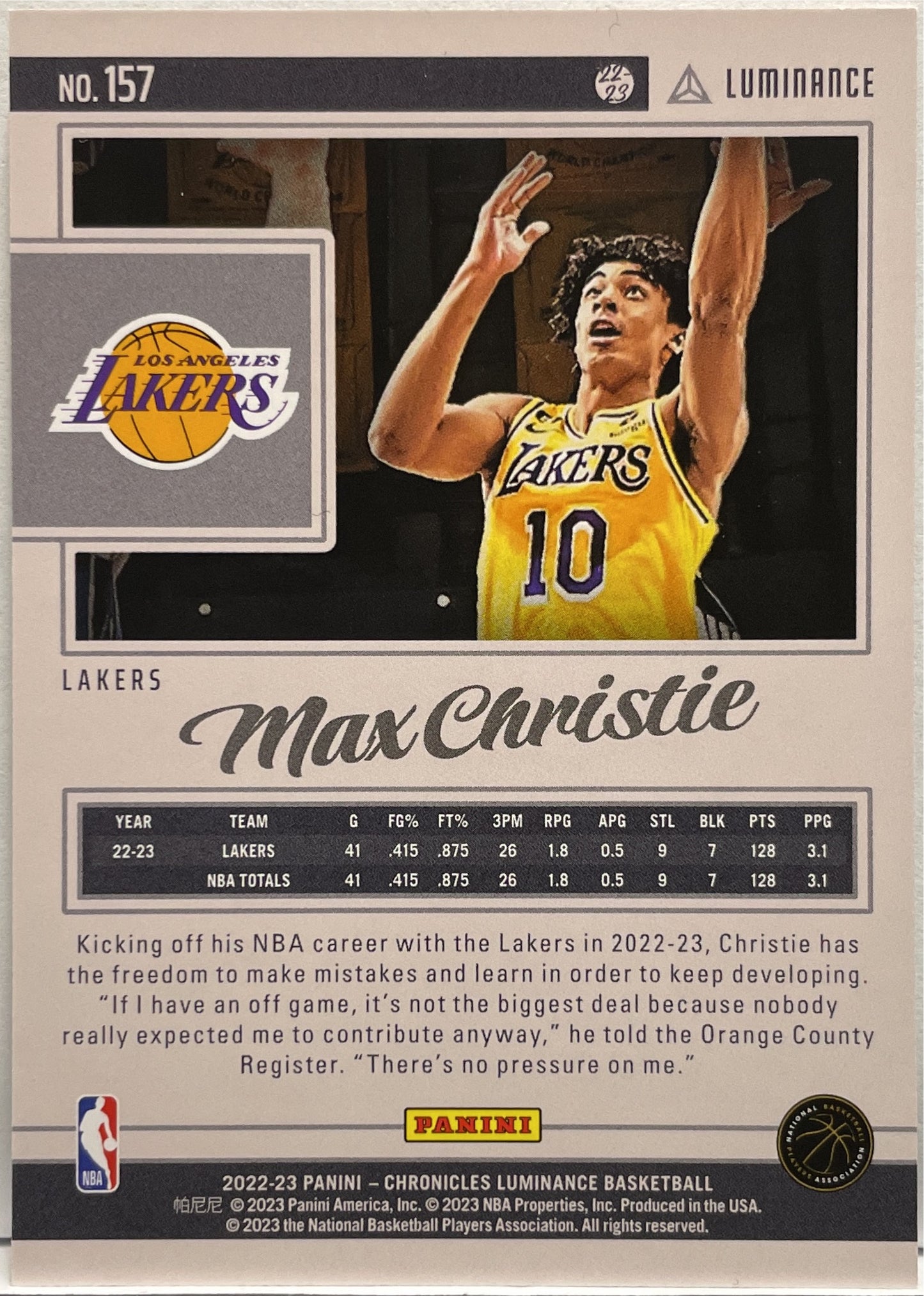 Max Christie 5/149 Rookie Luminance Red Panini Chronicles Basketball NBA 2022/23