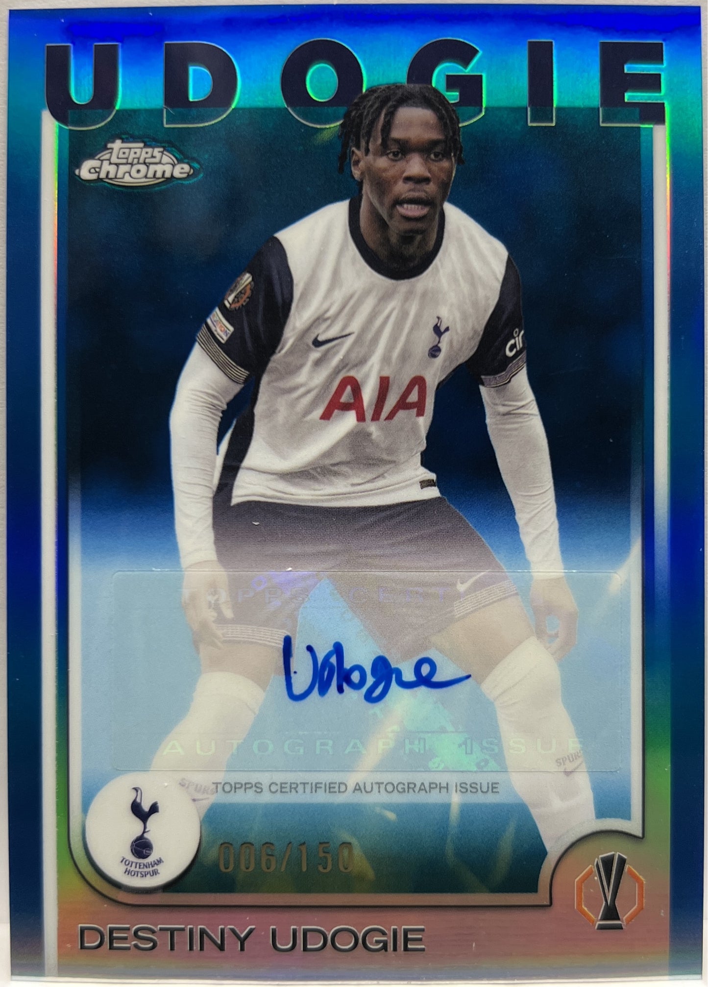 Destiny Udogie 6/150 Autograph Blue Topps Chrome UCC 2024/25