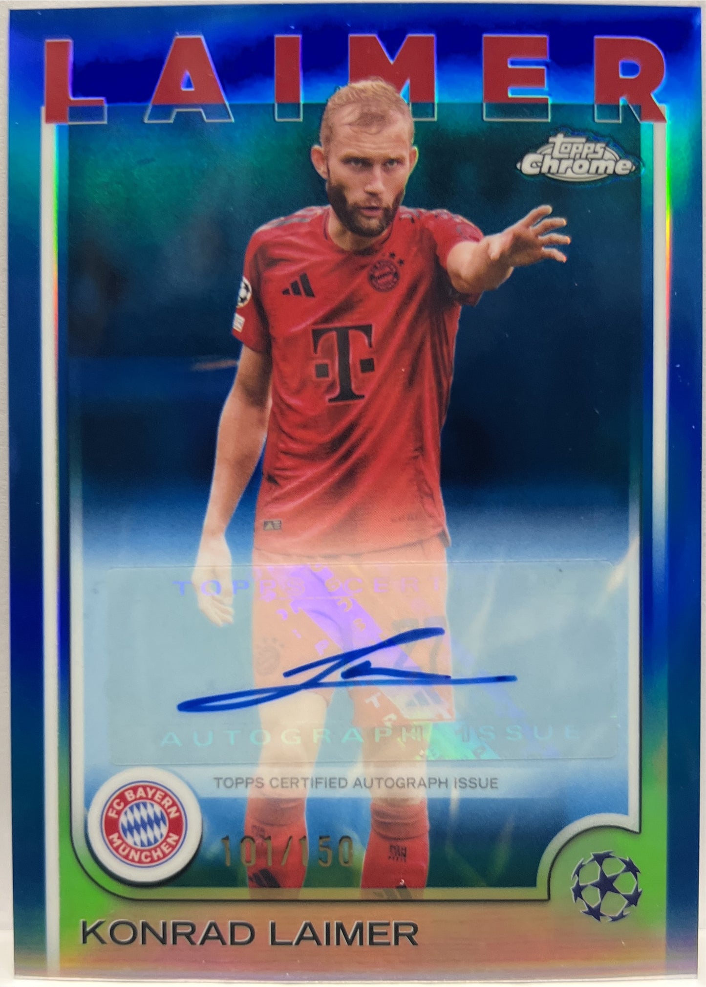 Konrad Laimer 101/150 Autograph Blue Topps Chrome UCC 2024/25