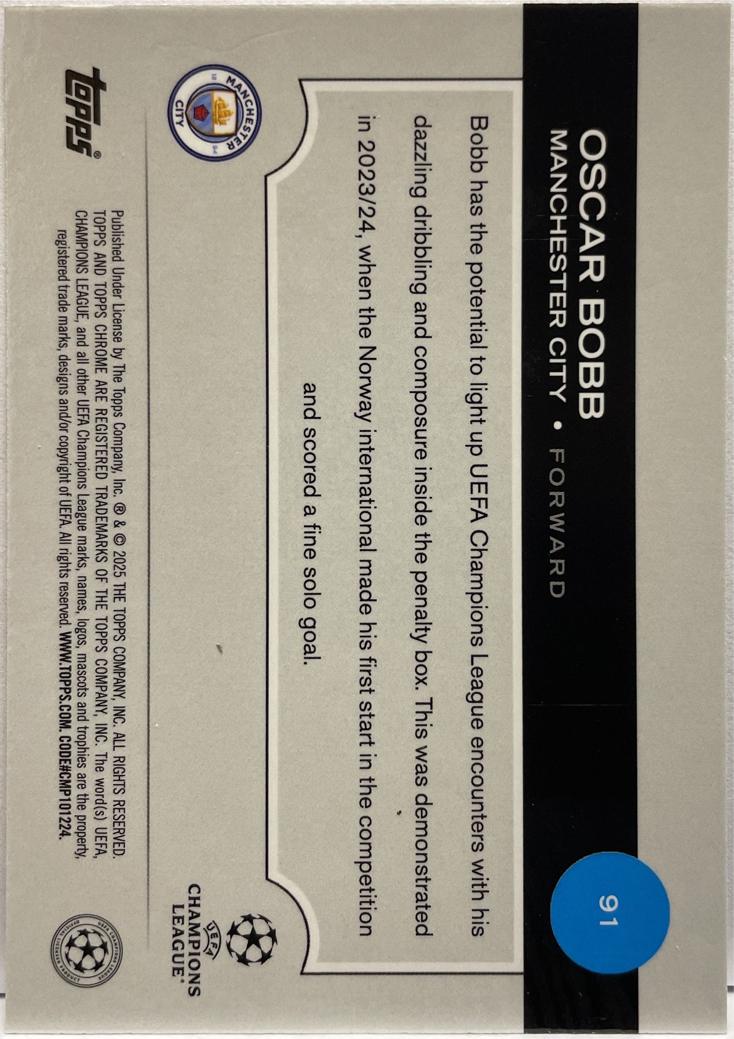 Oscar Bobb 239/250 Pink Topps Chrome UCC 2024/25