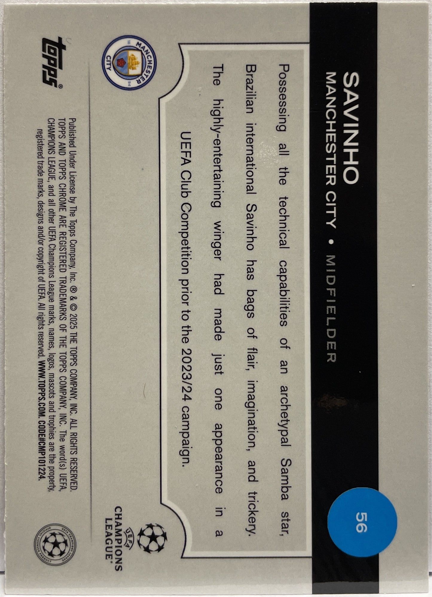 Savinho 75/250 Pink Topps Chrome UCC 2024/25