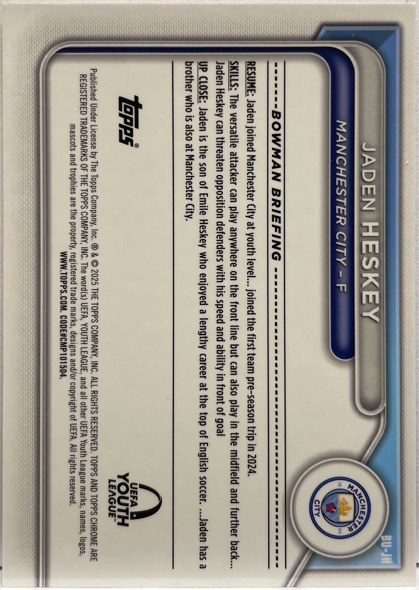 Jaden Heskey 16/25 1ST Bowman Uefa Youth League Orange Topps Chrome UCC 2024/25
