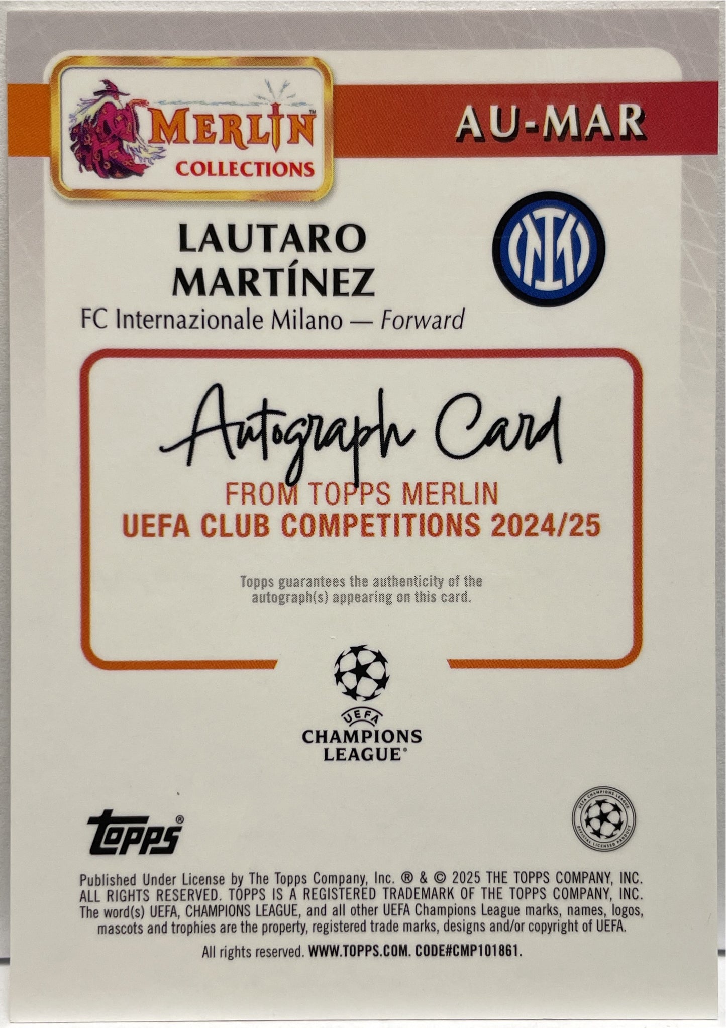 Lautaro Martinez 10/50 Autograph Gold Topps Chrome Merlin UCC 2024/25