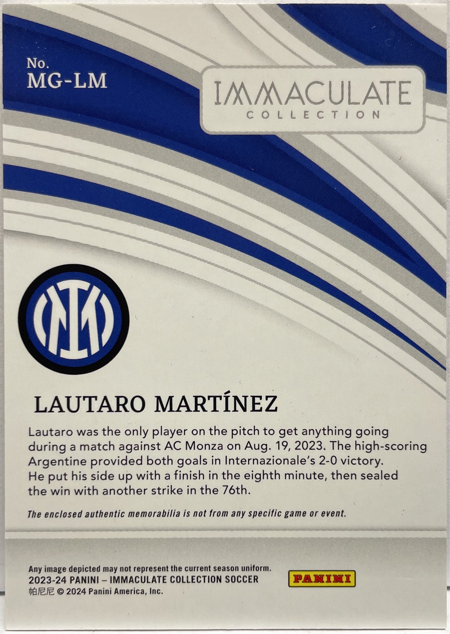 Lautaro Martinez 38/49 Patch Magnificent Memorabilia Panini Immaculate Collection 2023/24