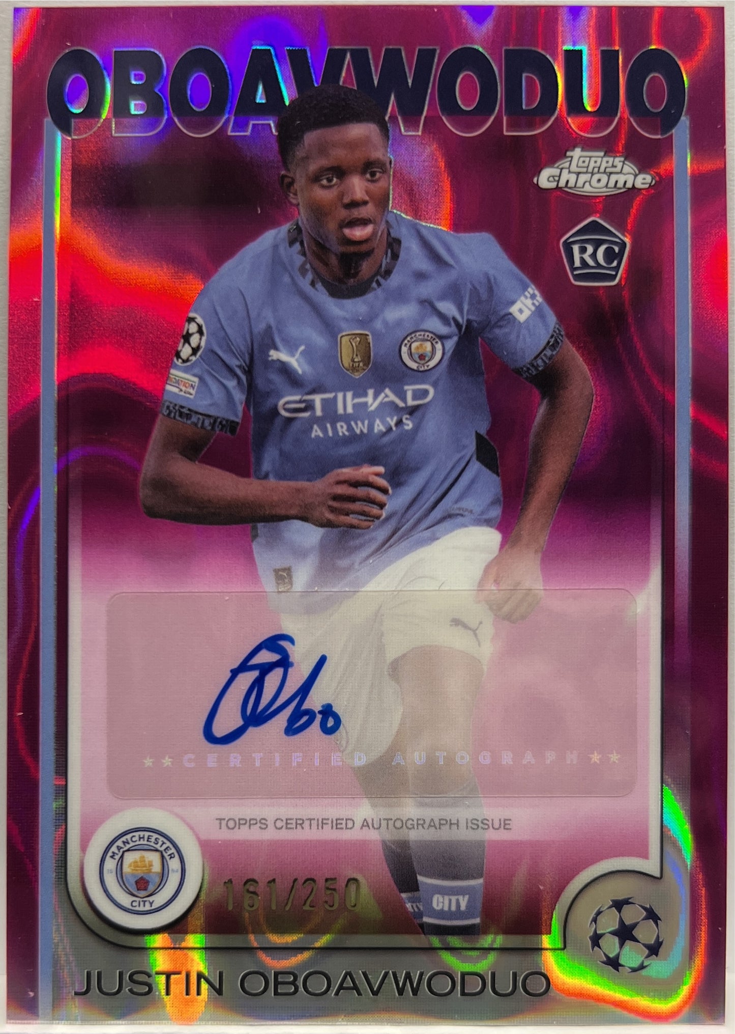 Justin Oboavwoduo 161/250 Rookie Autograph Pink Lava Topps Chrome UCC 2024/25