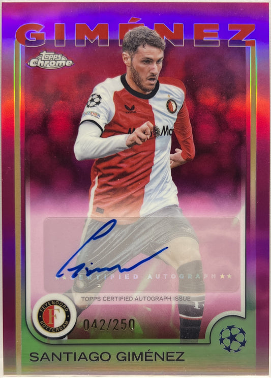 Santiago Gimenez 42/250 Autograph Pink Topps Chrome UCC 2024/25
