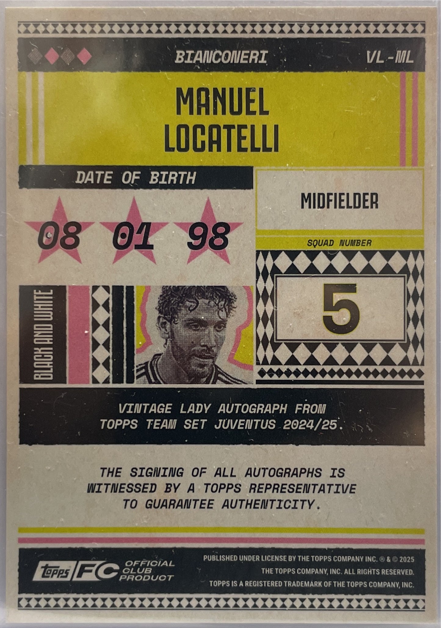 Manuel Locatelli 24/50 Autograph Vintage Lady Topps Juventus Premium Team Set 2024/25