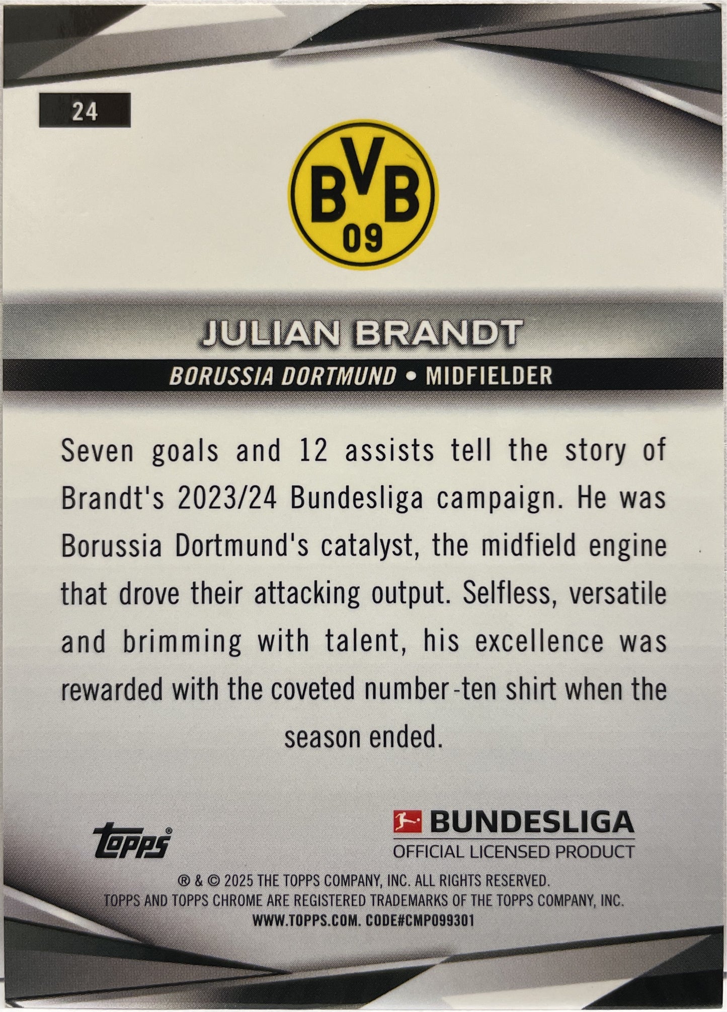 Julian brandt 4/25 Orange Topps Chrome Bundesliga 2024/25