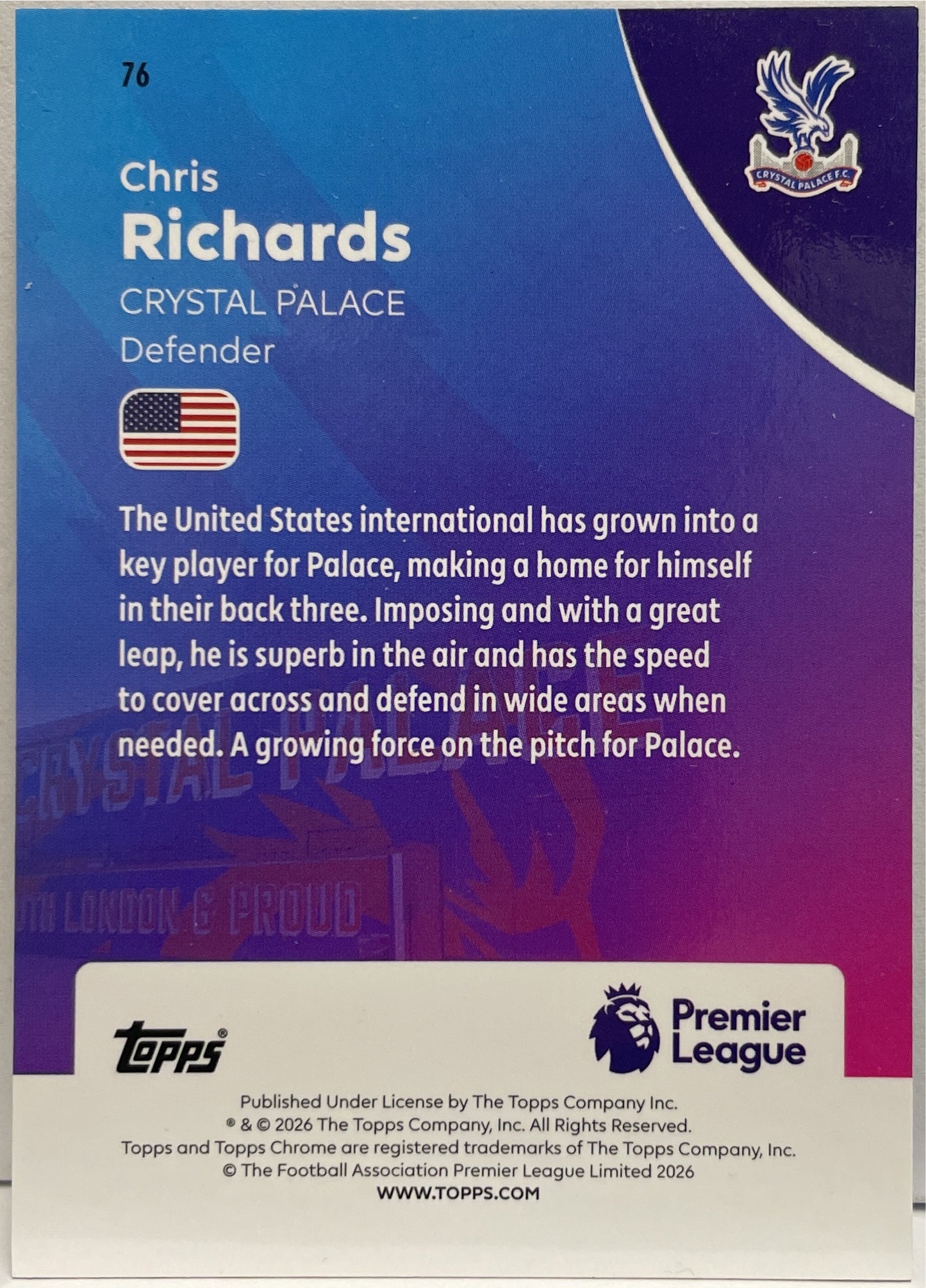 Chris Richards Cracked Ice Topps Chrome Sapphire EPL 2026