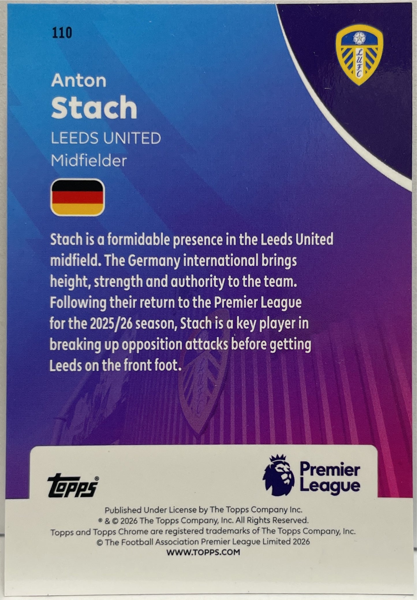 Anton Stach Cracked Ice Topps Chrome Sapphire EPL 2026
