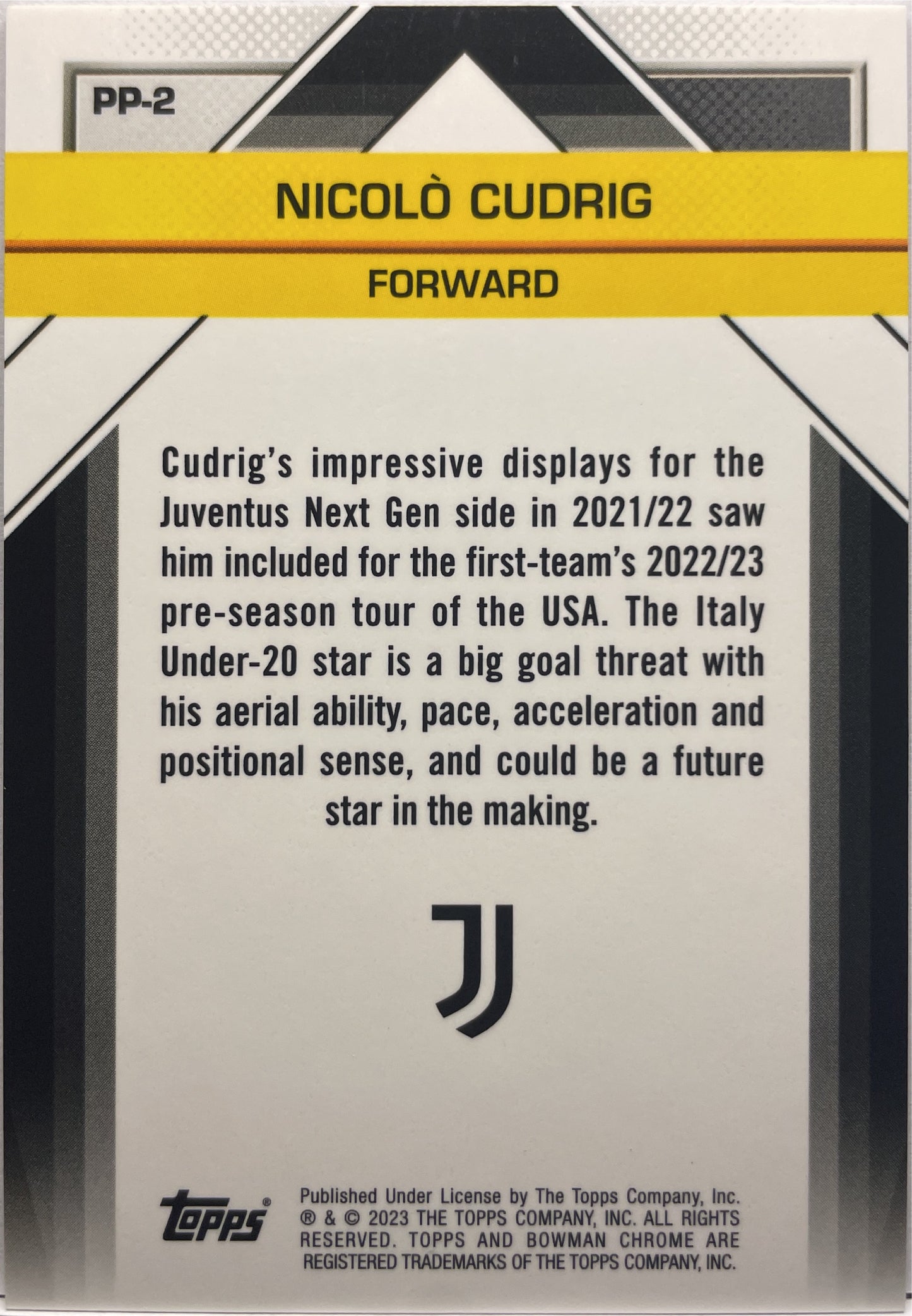 Nicolo Cudrig 12/25 Il Futuro Orange Topps Chrome Juventus 2022/23