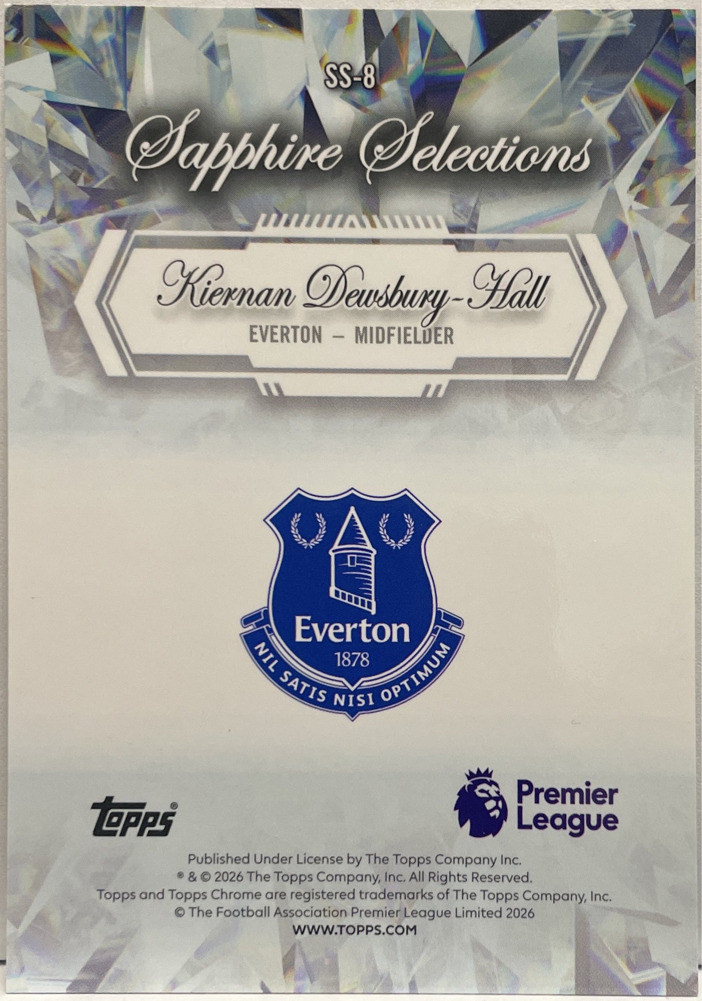 Kiernan Dewsbury Hall Sapphire Selections Cracked Ice Topps Chrome Sapphire EPL 2026