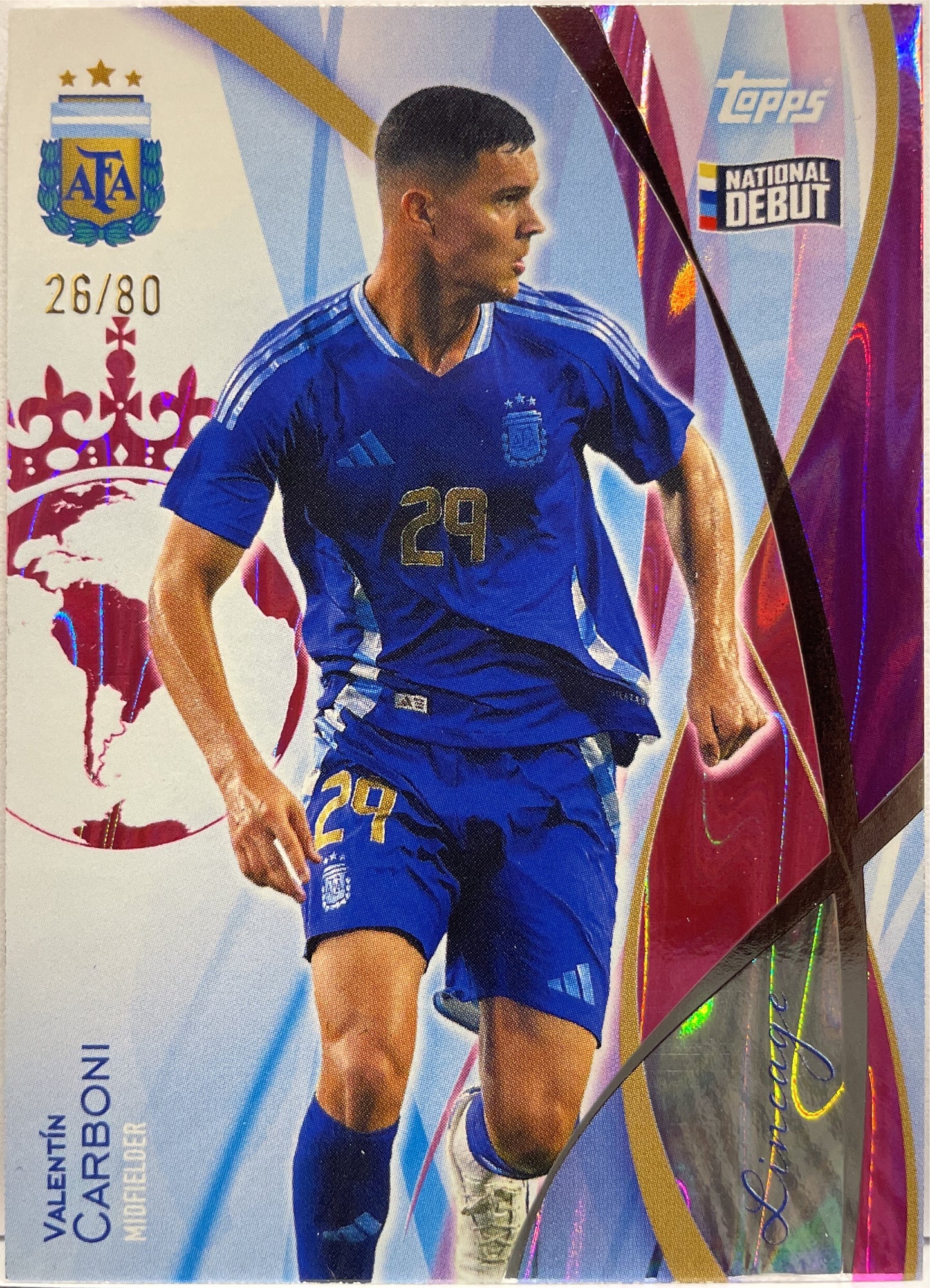 Valentin Carboni 26/80 National Debut Pink Topps Lineage Argentina 2024
