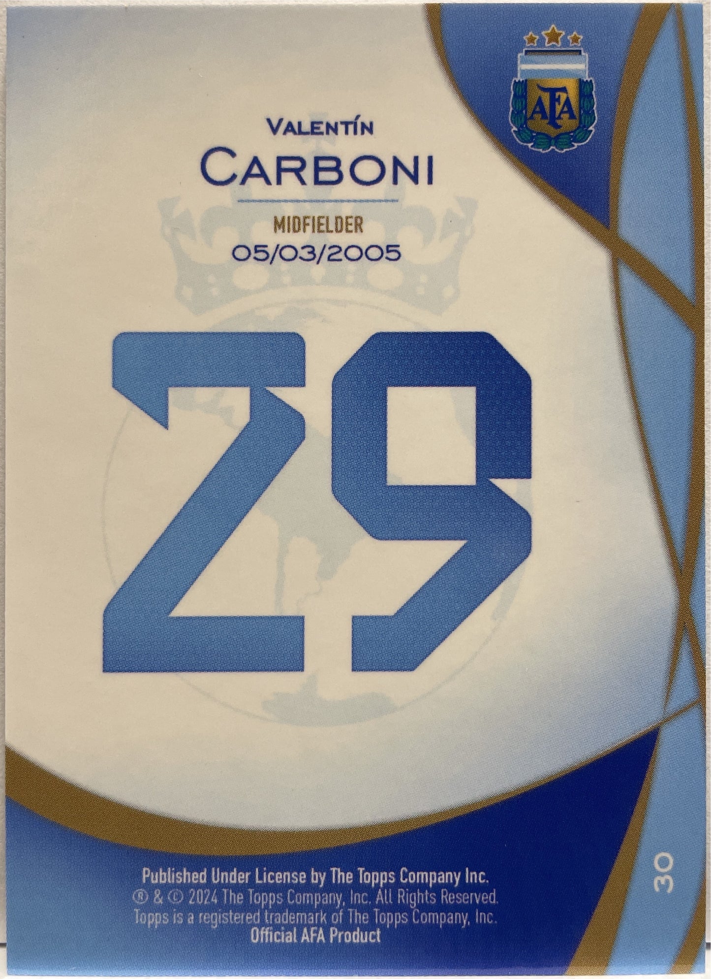 Valentin Carboni 26/80 National Debut Pink Topps Lineage Argentina 2024