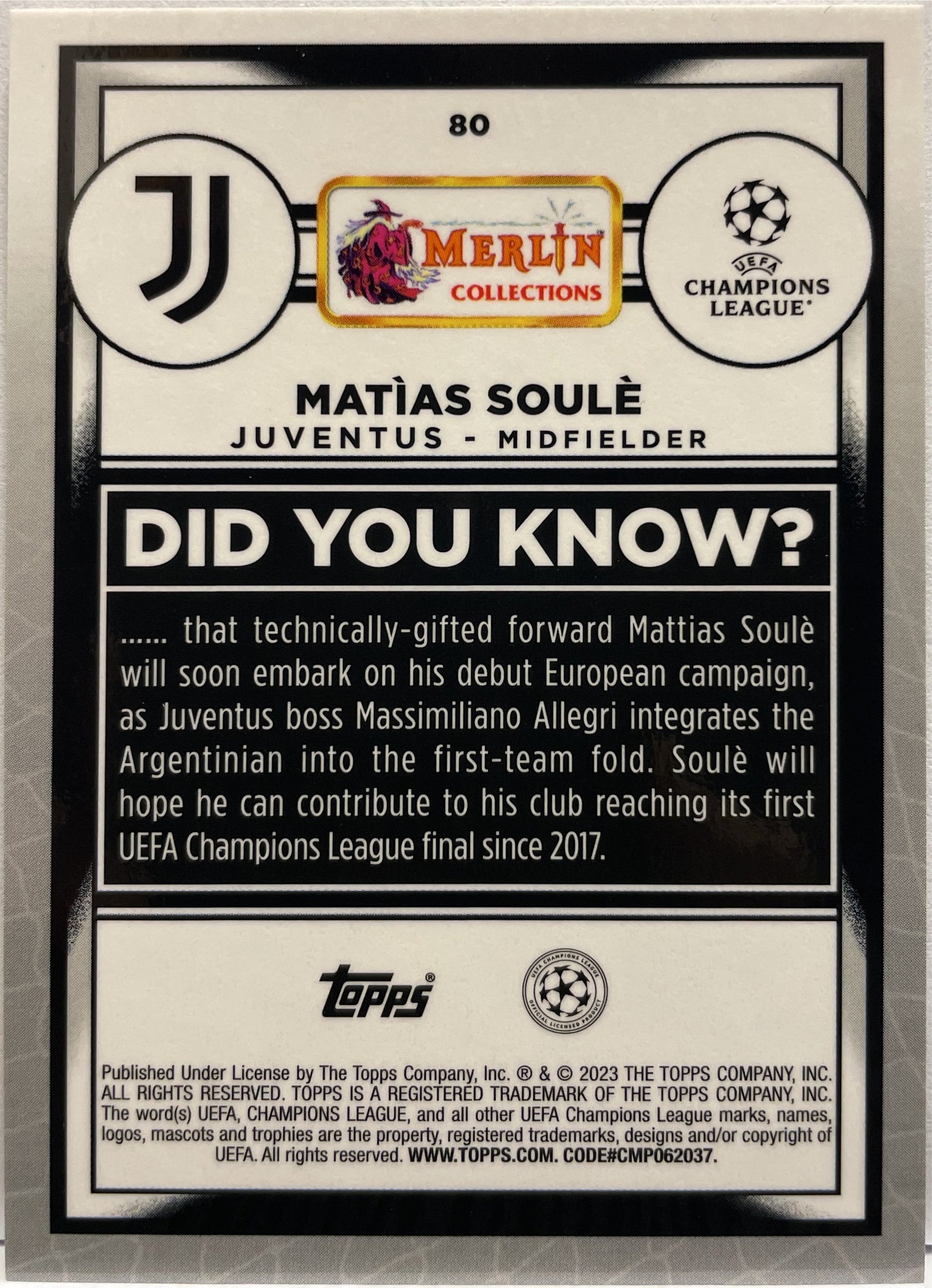 Matias Soule 177/275 Rookie Pink Mojo Topps Chrome Merlin 2022/23