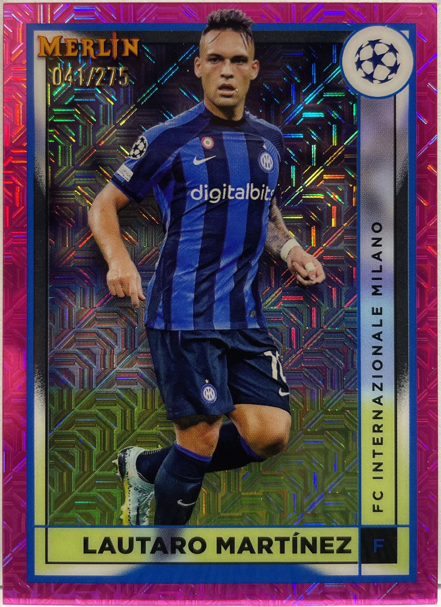 Lautaro Martinez 41/275 Pink Mojo Topps Chrome Merlin 2022/23
