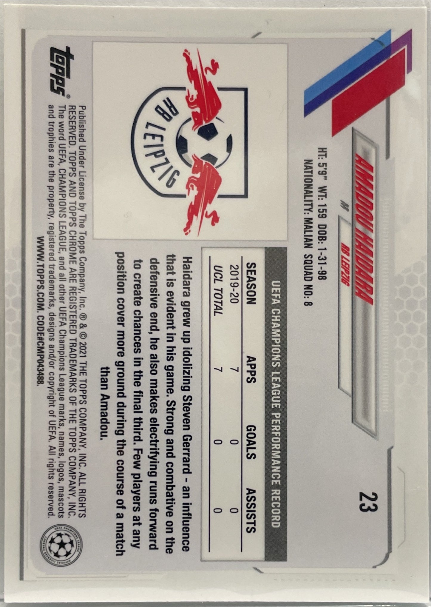 Amadou Haidara Rookie Aqua Bubbles Topps Chrome UCL 2020/21